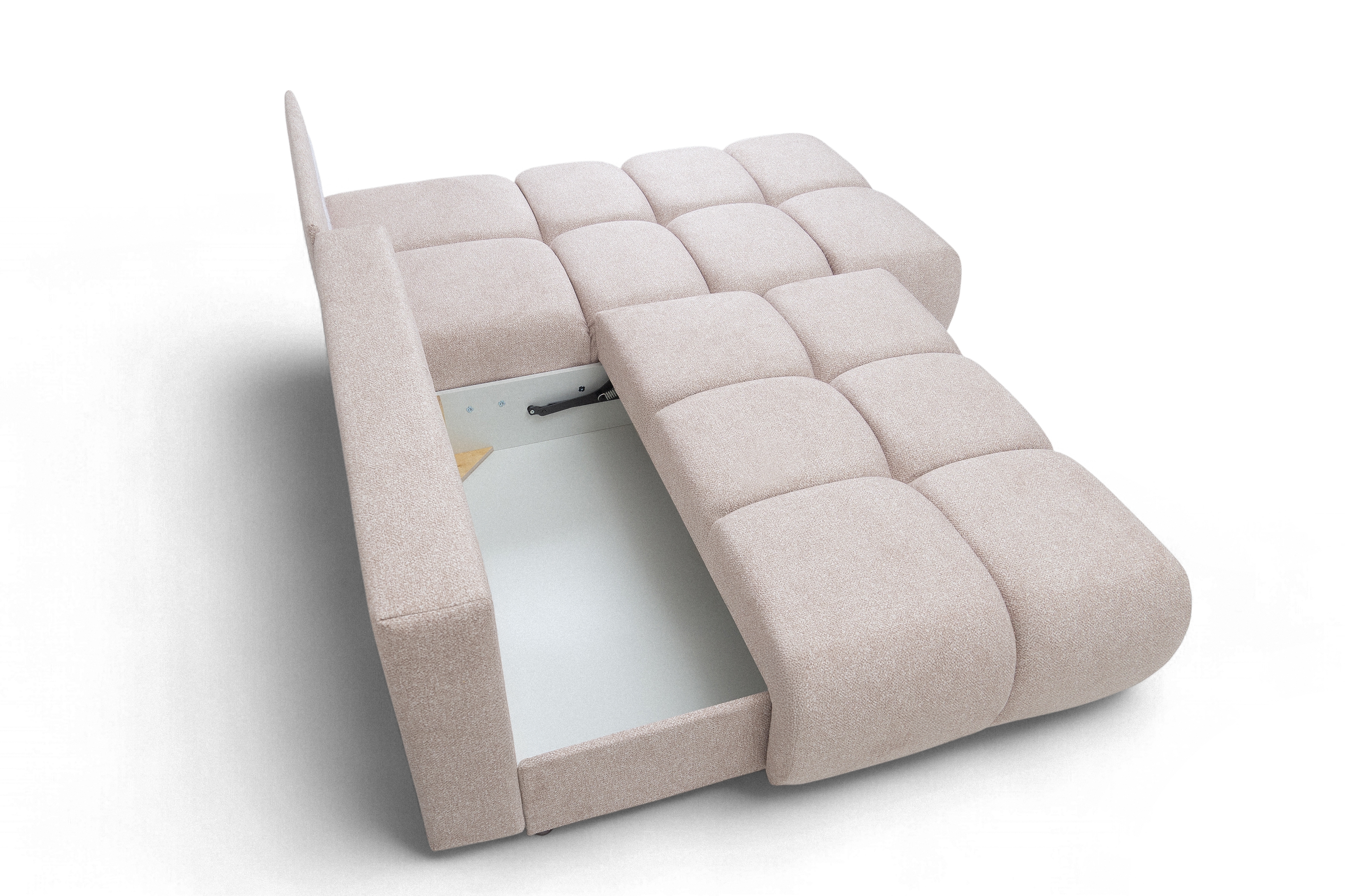 Rohová sedačka Lerio s rozkládací funkcí - světle béžová hydrofobní tkanina Blur 02 Rohová sedací souprava Lerio rozkládací - jasno béžová Pletenina hydrofobowa Blur 02