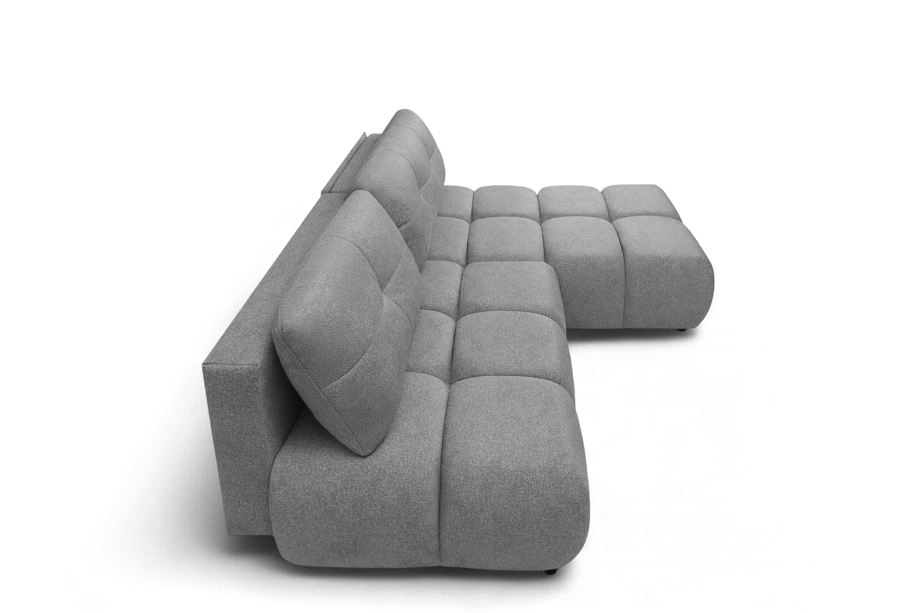 Rohová sedačka Lerio s rozkladem na spaní - světle šedá hydrofobní tkanina Blur 18 Rohová sedací souprava Lerio rozkládací - jasno šedá Pletenina hydrofobowa Blur 18