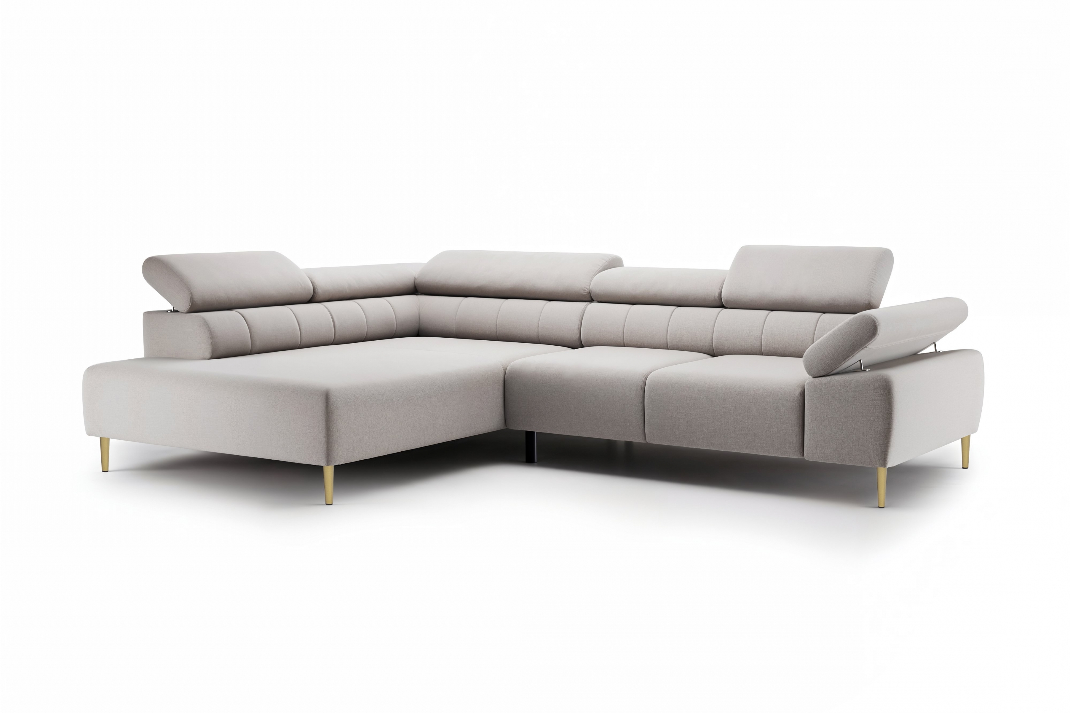 Rohová sedačka Taloria L s el. výsuvným sedadlom ľavá - béžová ľahkočistiaca látka Maya 01 / zlaté nožičky Rohová sedacia súprava Ľavá strana Taloria L - Maya 01, nožičky zlote