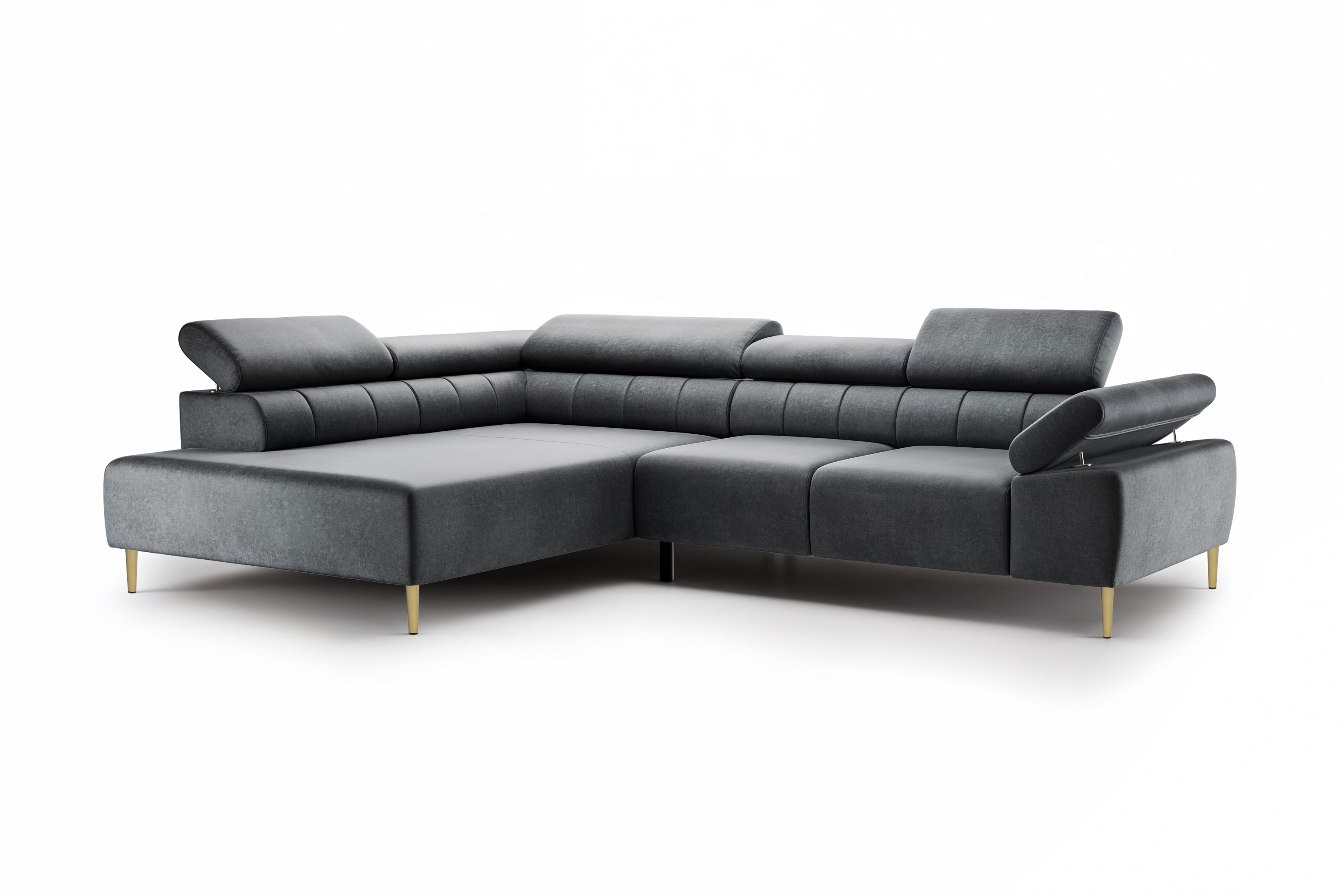 Rohová sedačka Taloria L s el. výsuvným sedadlom ľavá - grafitový ľahkočistiaci zamat Zetta 305 / zlaté nožičky Rohová sedacia súprava Ľavá strana Taloria L - Zetta 305, nožičky zlote