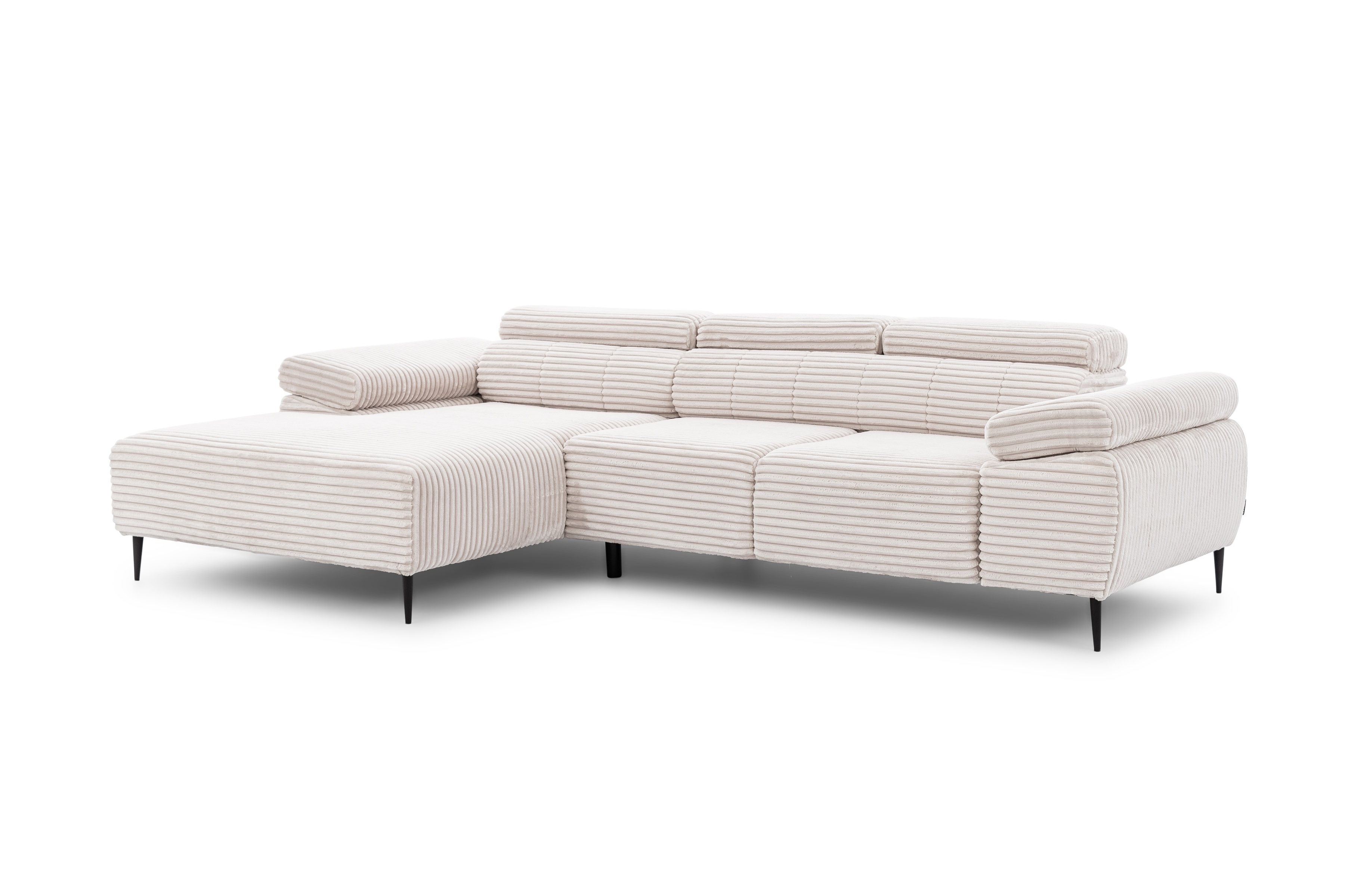 Rohová sedačka Taloria Mini s el. výsuvným sedadlom ľavá - béžový plyš Tilia 01 / čierne nožičky Rohová sedacia súprava Ľavá strana Taloria Mini - Tilia 01, nožičky čierny