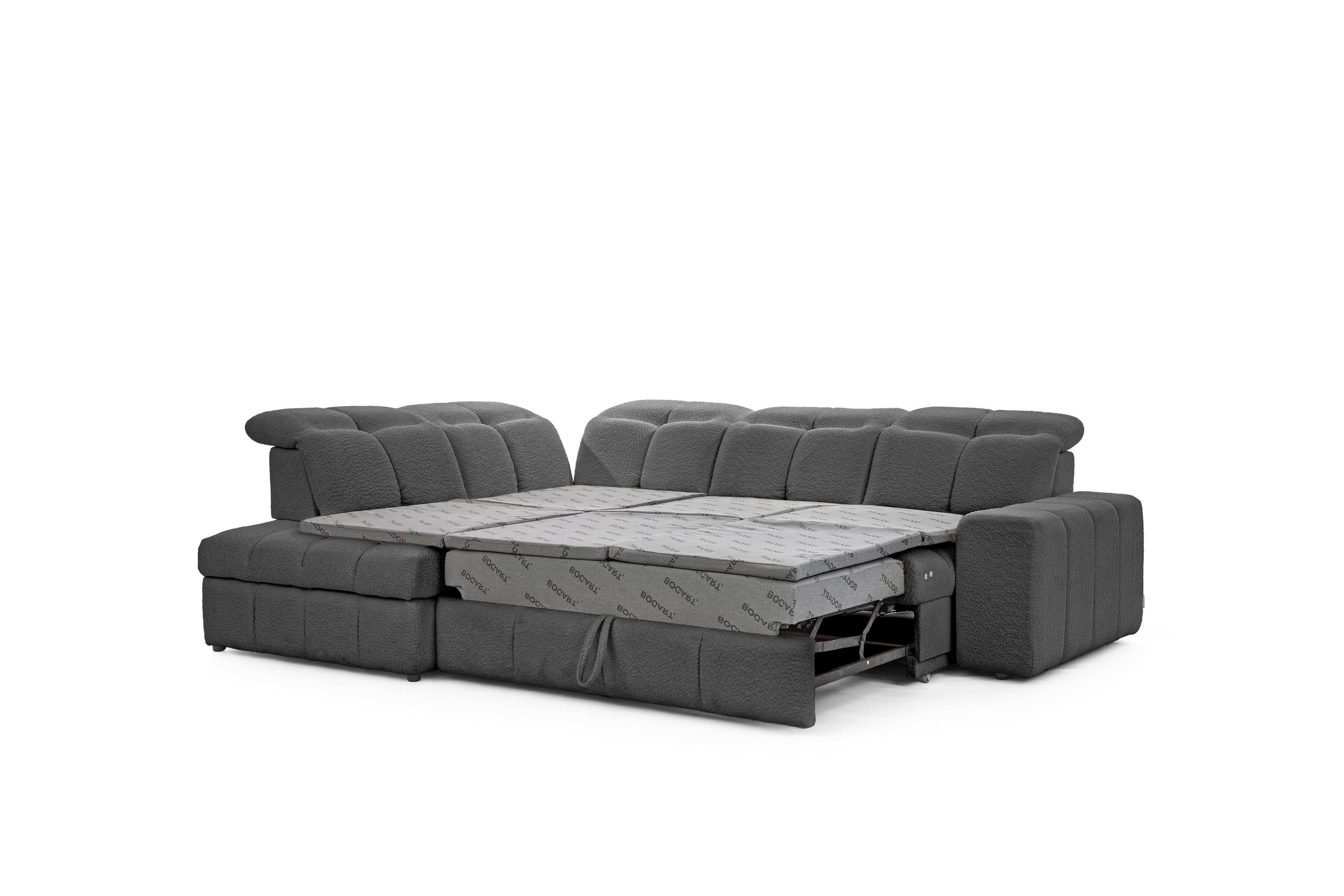 Rozkladacia rohová sedačka Magnelio L ľavá s el. výsuvom - sivé buklé Catch Me 25 Rohová sedacia súprava Ľavá strana rozkladany s elektricky výsuvným sedákem Magnelio L - šedá boucle Catch me 25