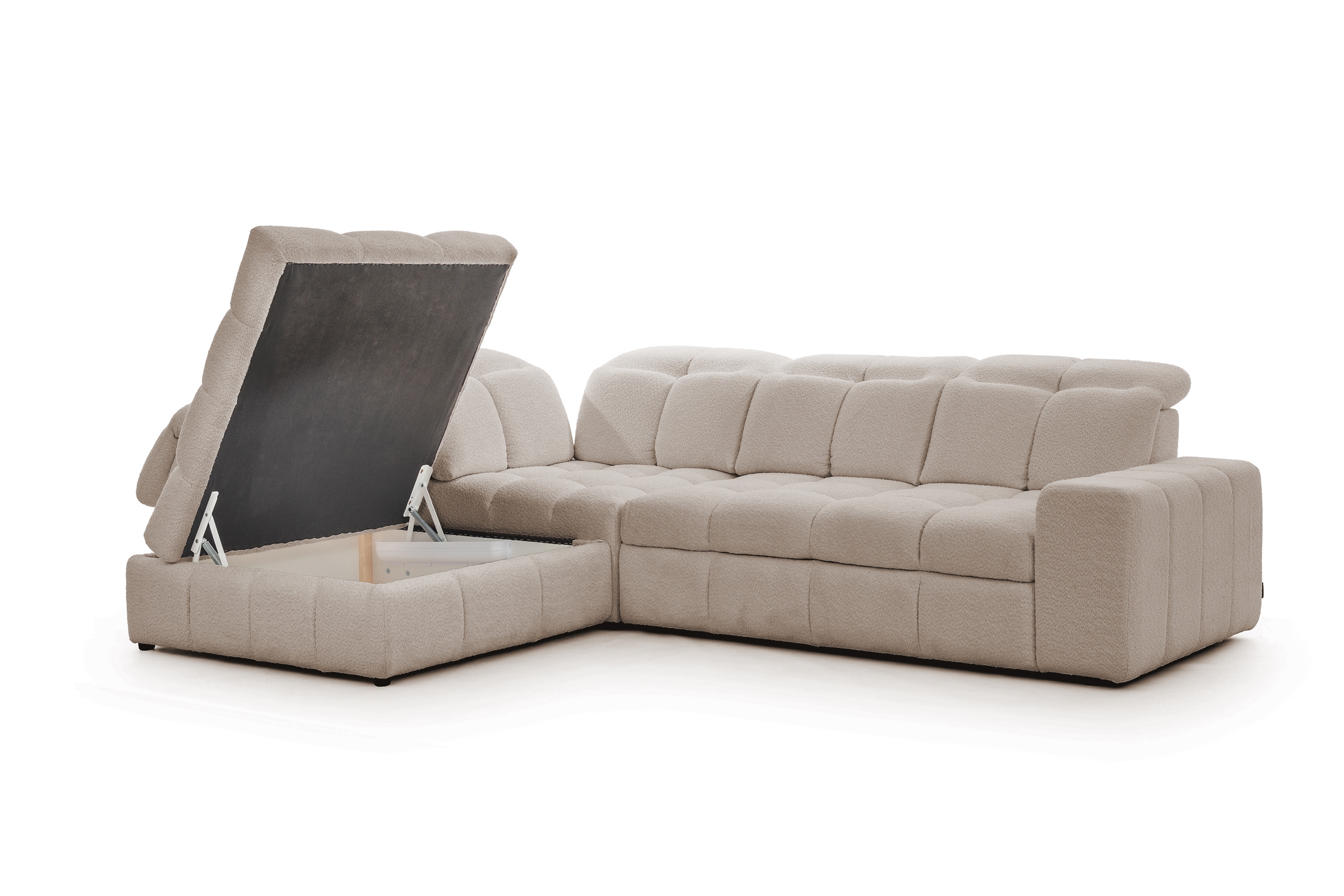 Rozkladacia rohová sedačka Magnelio L ľavá s el. výsuvom - béžové buklé Catch Me 02 Rohová sedacia súprava Ľavá strana rozkladany s elektricky výsuvným sedákem Magnelio L - Béžová boucle Catch me 2