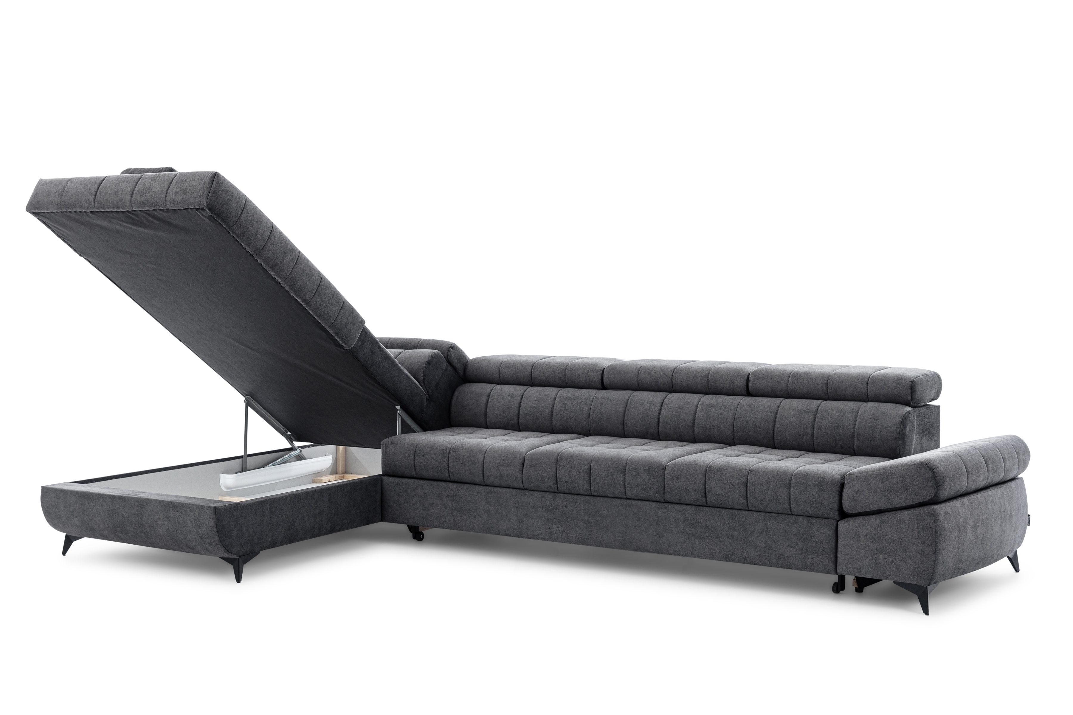 Rozkládací rohová sedací souprava Valoris Maxi levá - grafitová Zetta 305 Rohová sedací souprava levá Valoris Maxi rozkládací - grafitová samet hydrofobní  Zetta 305