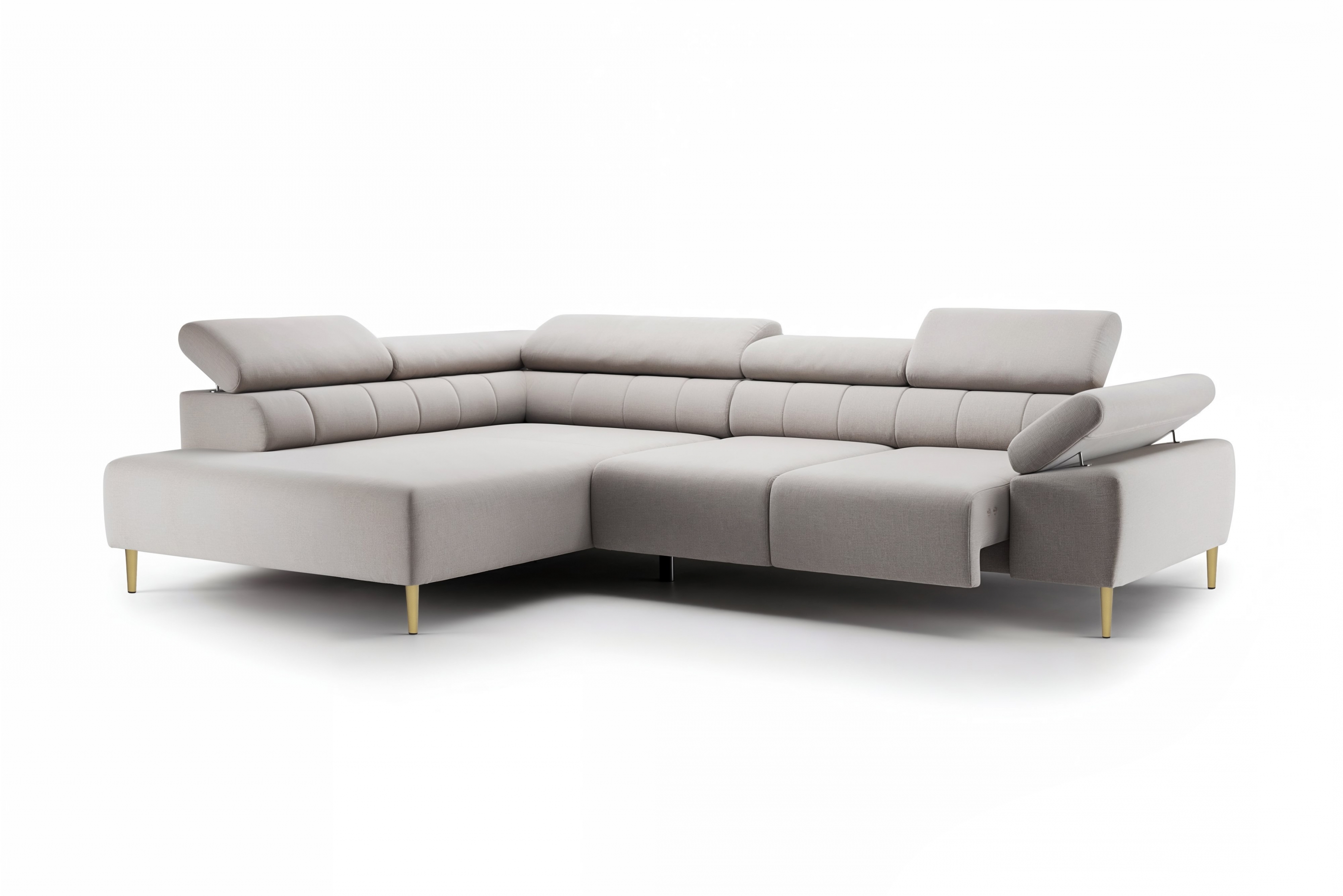 Rohová sedačka Taloria L s el. výsuvným sedadlom ľavá - béžová ľahkočistiaca látka Maya 01 / zlaté nožičky Rohová sedacia súprava Ľavá strana Taloria L - Maya 01, nožičky zlote