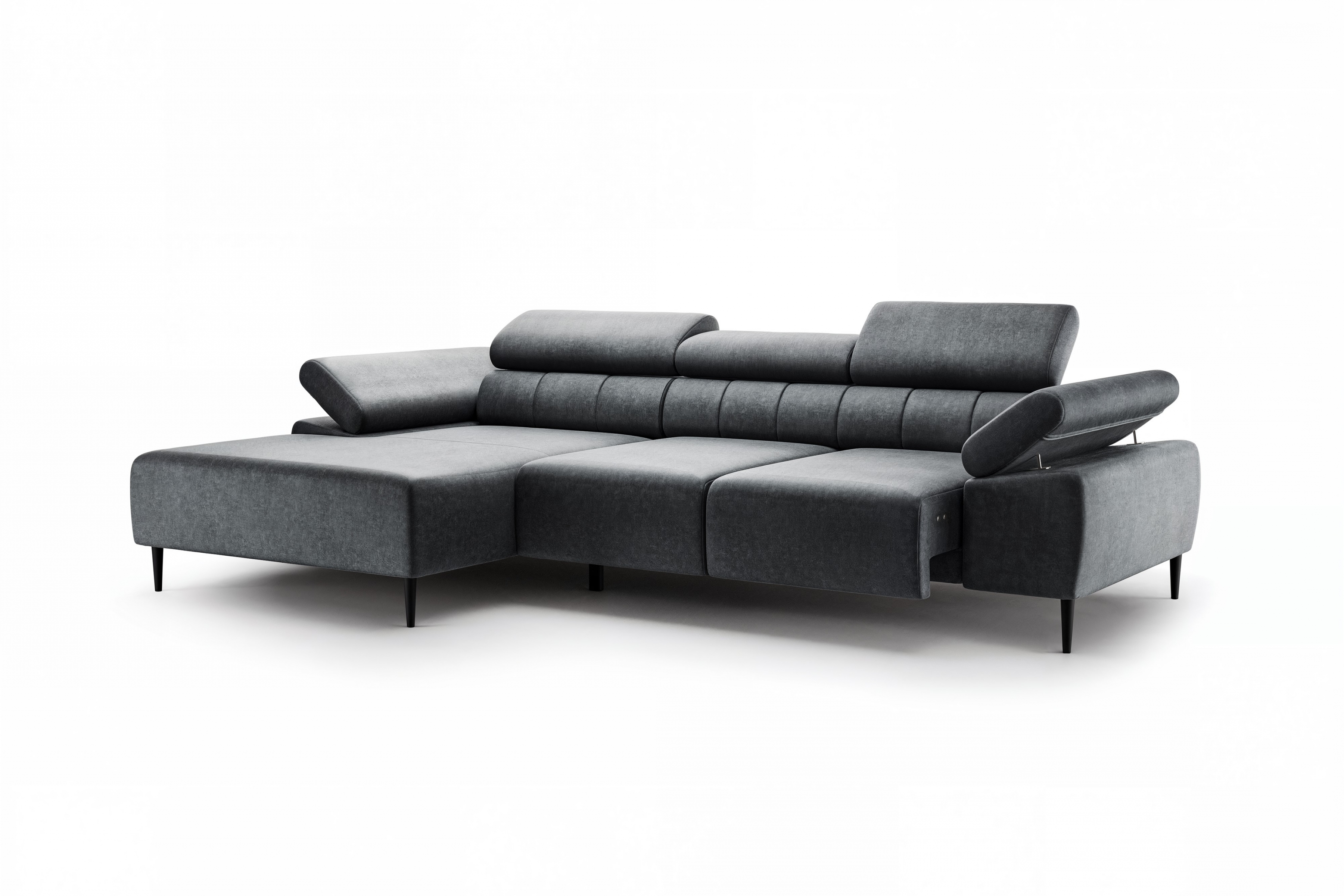 Rohová sedačka Taloria Mini s el. výsuvným sedadlom ľavá - šedý ľahkočistiaci zamat Zetta 305 / čierne nožičky Rohová sedacia súprava Ľavá strana Taloria Mini - Zetta 305, nožičky čierny