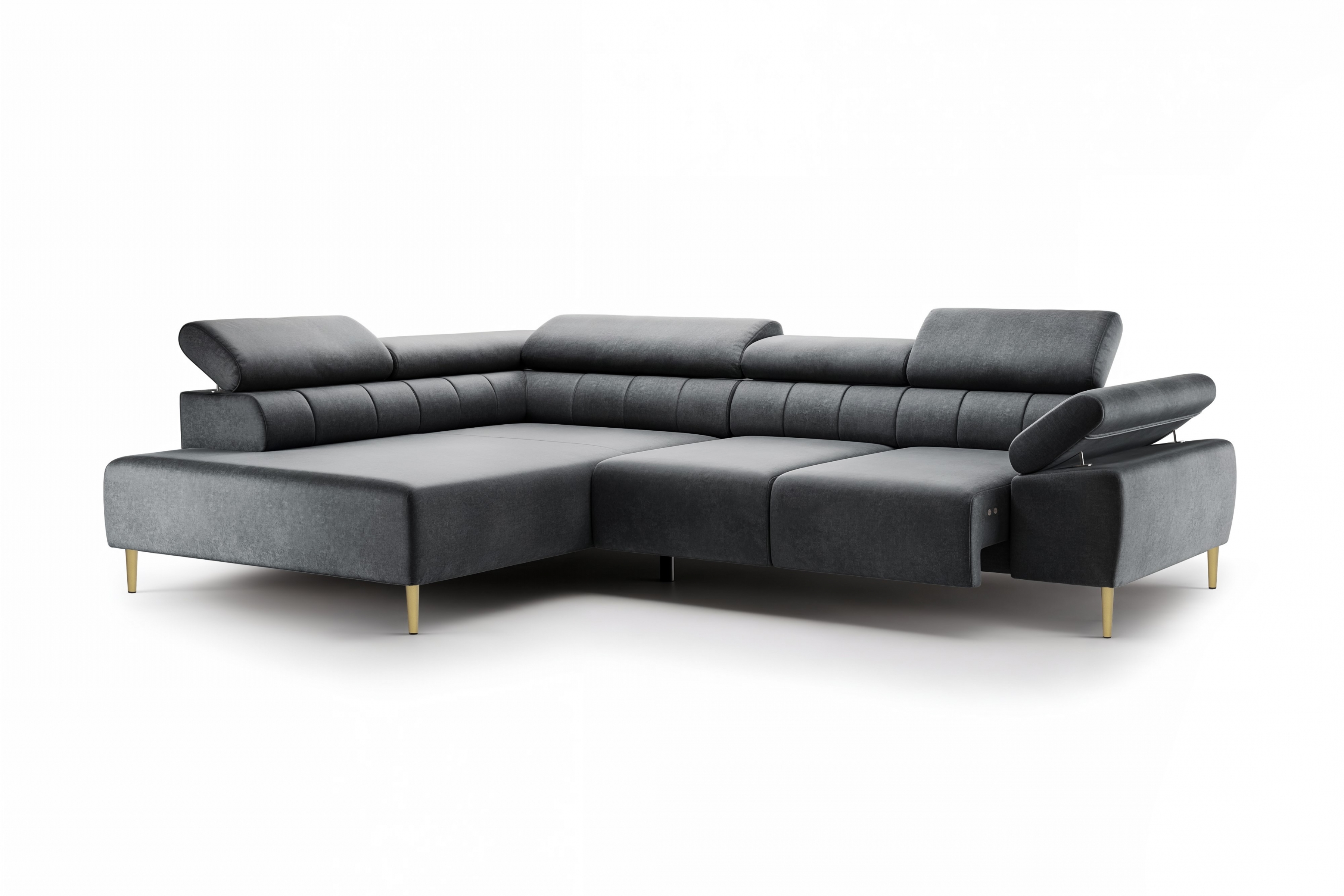 Rohová sedačka Taloria L s el. výsuvným sedadlom ľavá - grafitový ľahkočistiaci zamat Zetta 305 / zlaté nožičky Rohová sedacia súprava Ľavá strana Taloria L - Zetta 305, nožičky zlote