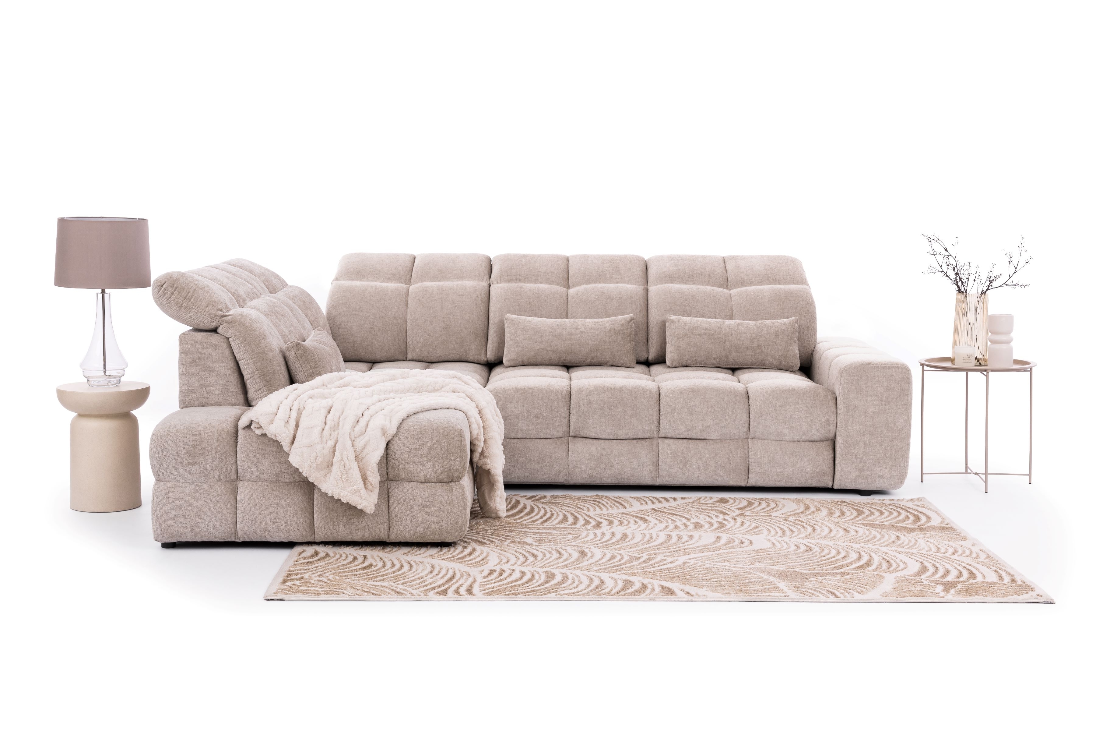 Rohová pohovka Magnelio Prestige L levá s elektrickým výsuvem sedáku - béžový szenil Perfect Harmony 07 Rohová sedací souprava levá Magnelio Prestige L z elektricky wysuwanym sedadlem - béžová šenil Perfect harmony 07