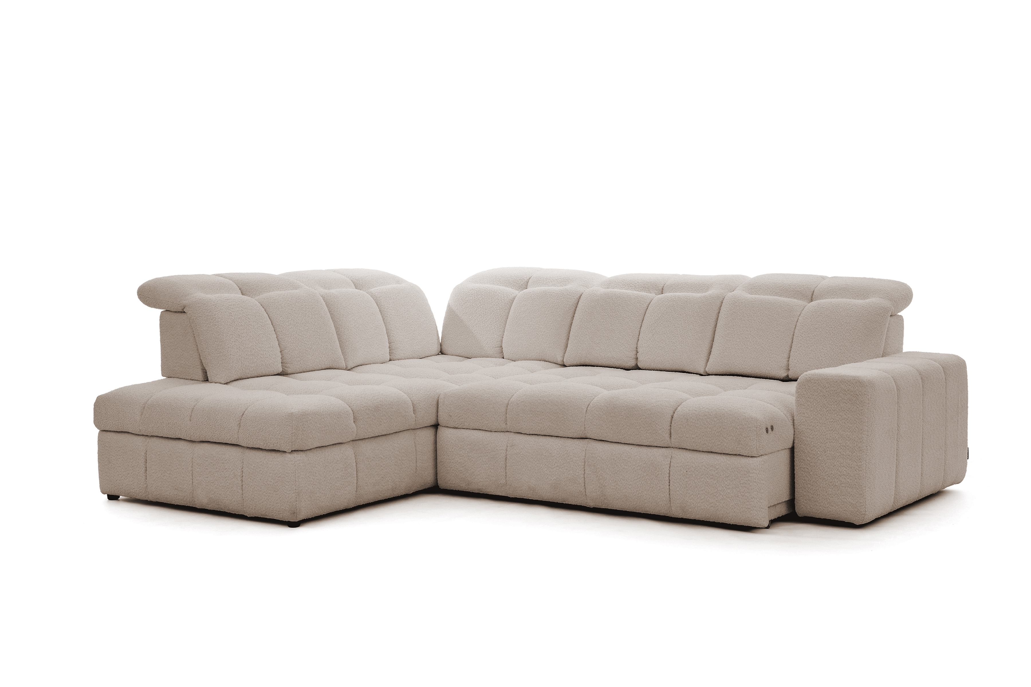 Rozkladacia rohová sedačka Magnelio L ľavá s el. výsuvom - béžové buklé Catch Me 02 Rohová sedacia súprava Ľavá strana rozkladany s elektricky výsuvným sedákem Magnelio L - Béžová boucle Catch me 2