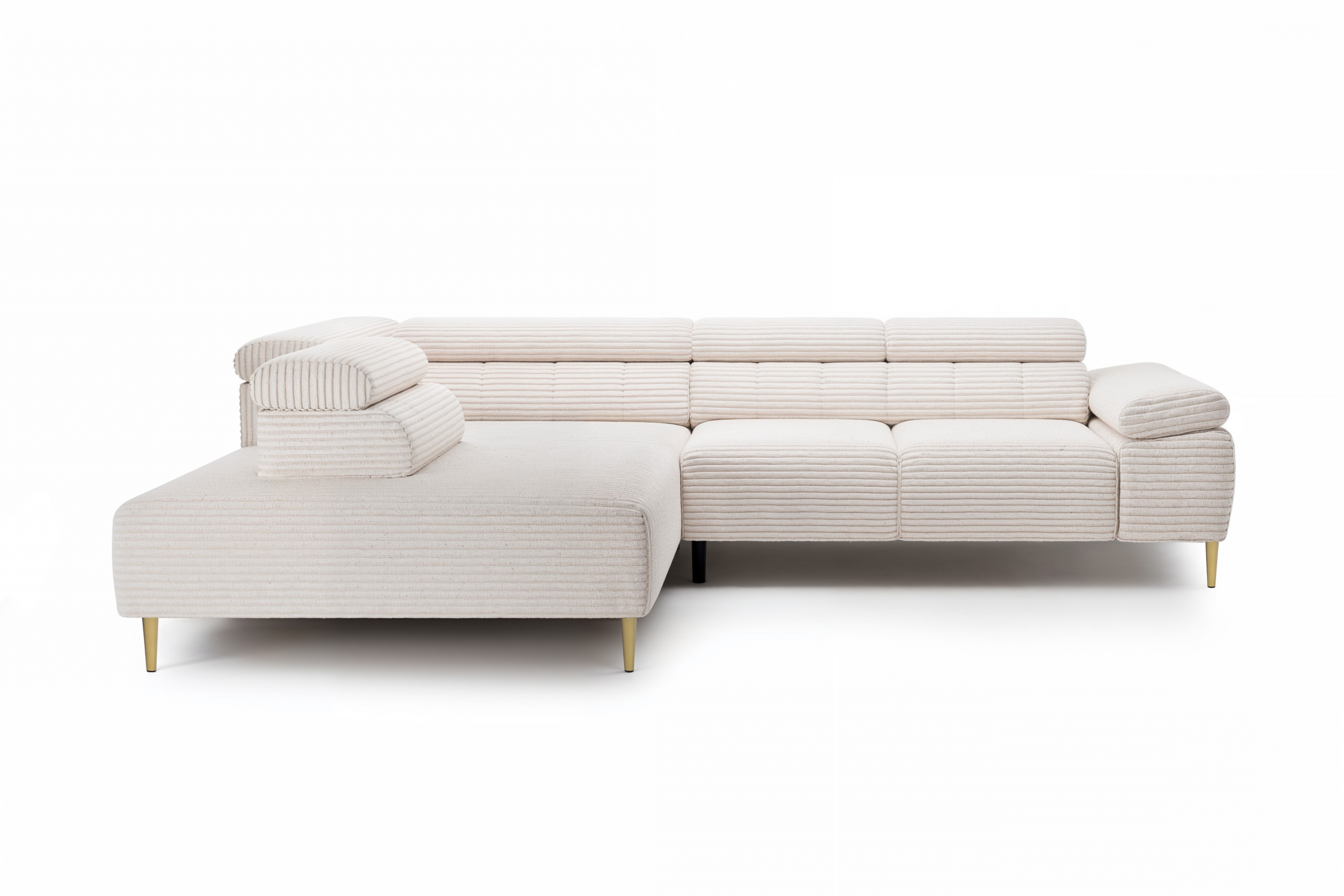 Rohová sedačka Taloria L s el. výsuvným sedadlom ľavá - béžový plyš Tilia 01 / zlaté nožičky Rohová sedacia súprava Ľavá strana Taloria L - Tilia 01, nožičky zlote