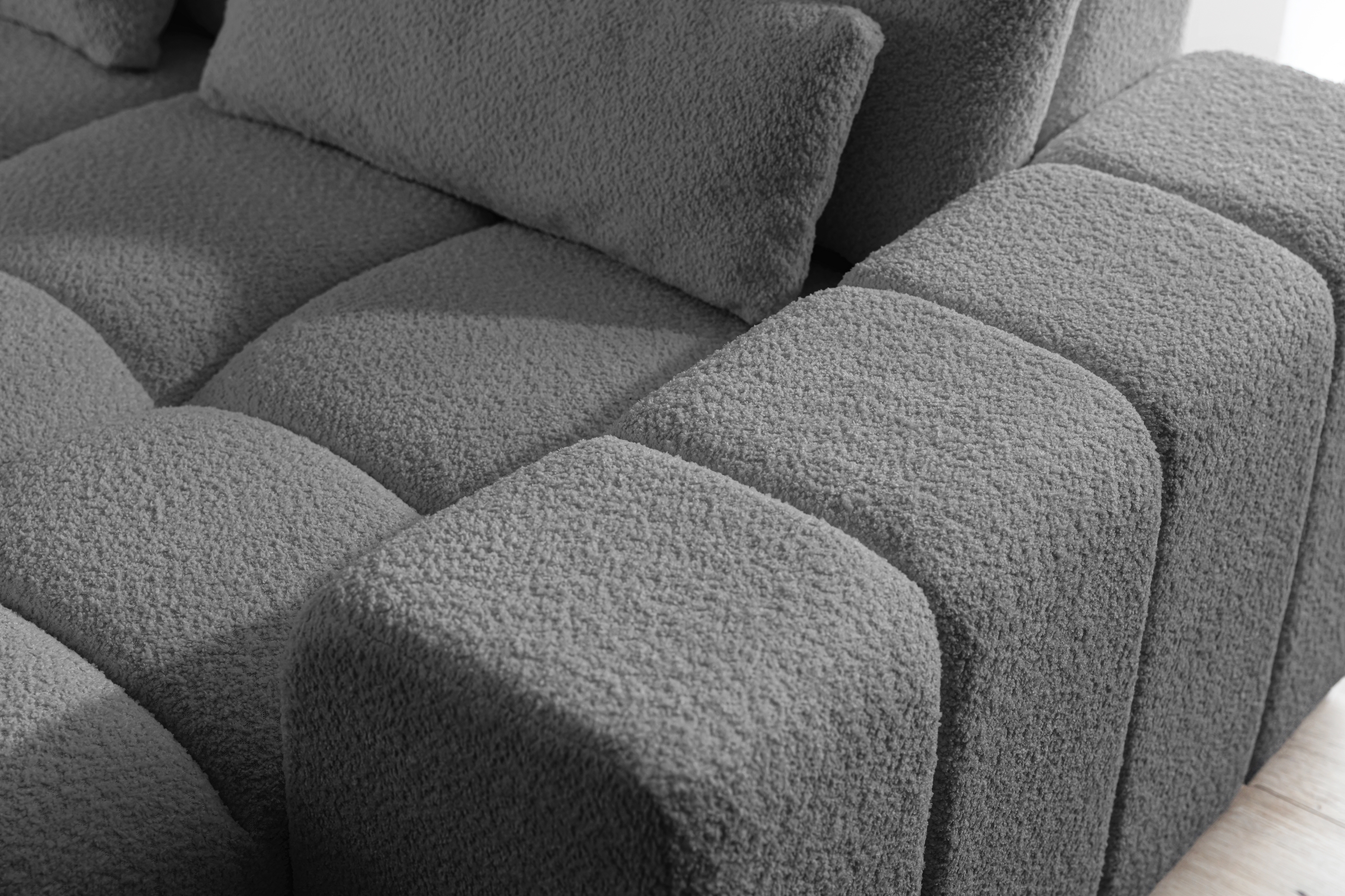 Rozkladacia rohová sedačka Magnelio L ľavá s el. výsuvom - sivé buklé Catch Me 25 Rohová sedacia súprava Ľavá strana rozkladany s elektricky výsuvným sedákem Magnelio L - šedá boucle Catch me 25