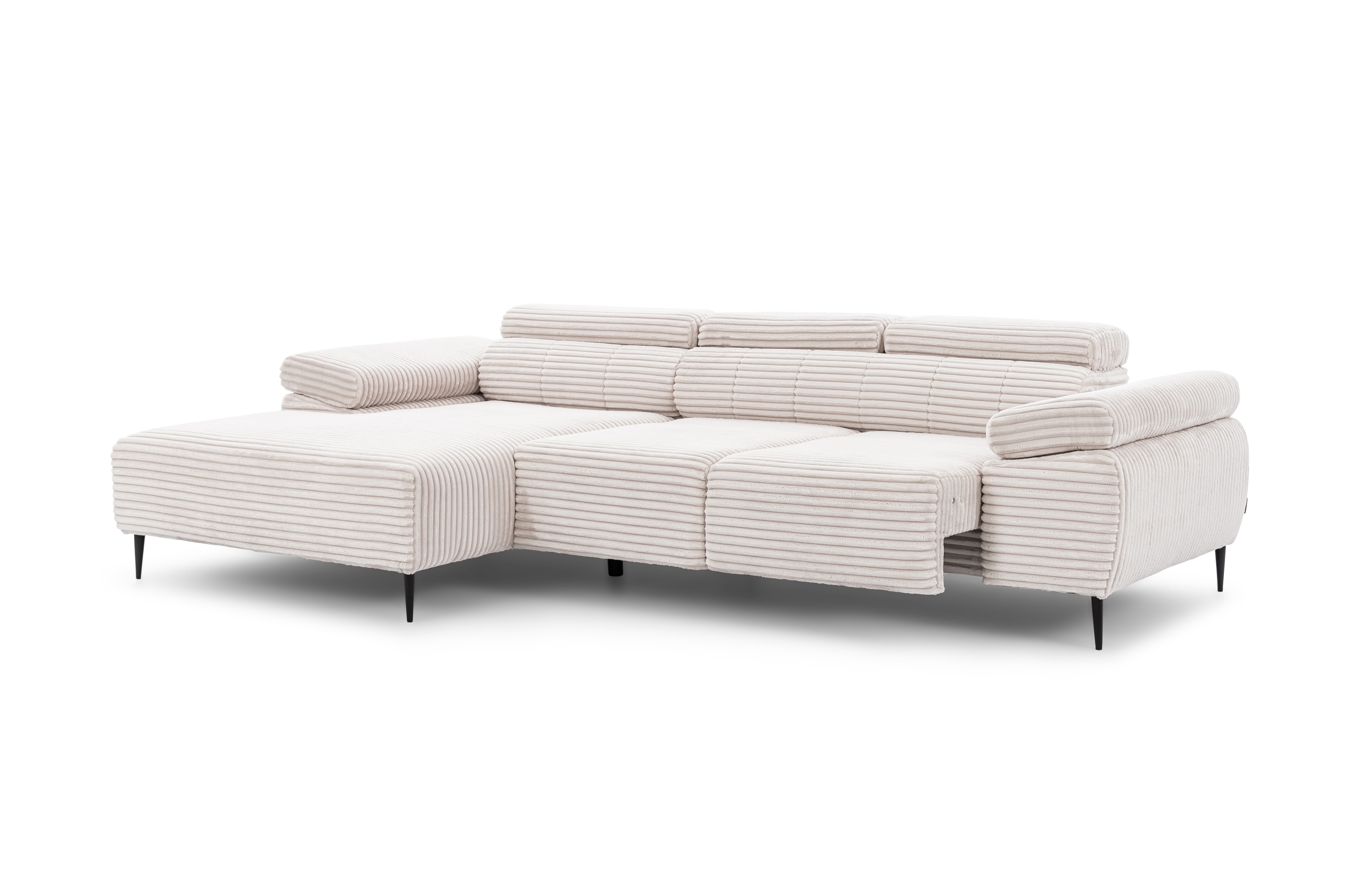 Rohová sedačka Taloria Mini s el. výsuvným sedadlom ľavá - béžový plyš Tilia 01 / čierne nožičky Rohová sedacia súprava Ľavá strana Taloria Mini - Tilia 01, nožičky čierny