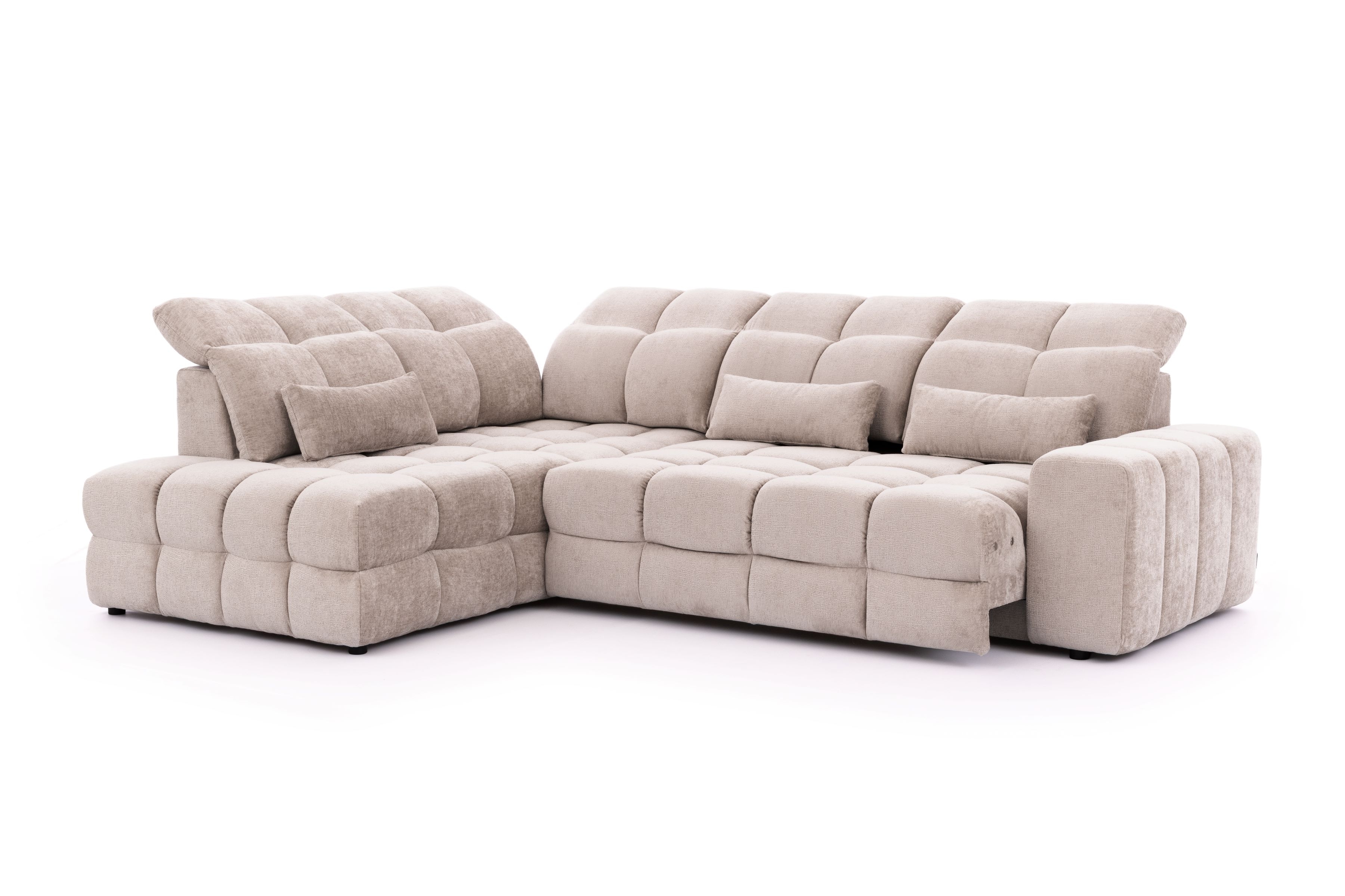 Rohová pohovka Magnelio Prestige L levá s elektrickým výsuvem sedáku - béžový szenil Perfect Harmony 07 Rohová sedací souprava levá Magnelio Prestige L z elektricky wysuwanym sedadlem - béžová šenil Perfect harmony 07