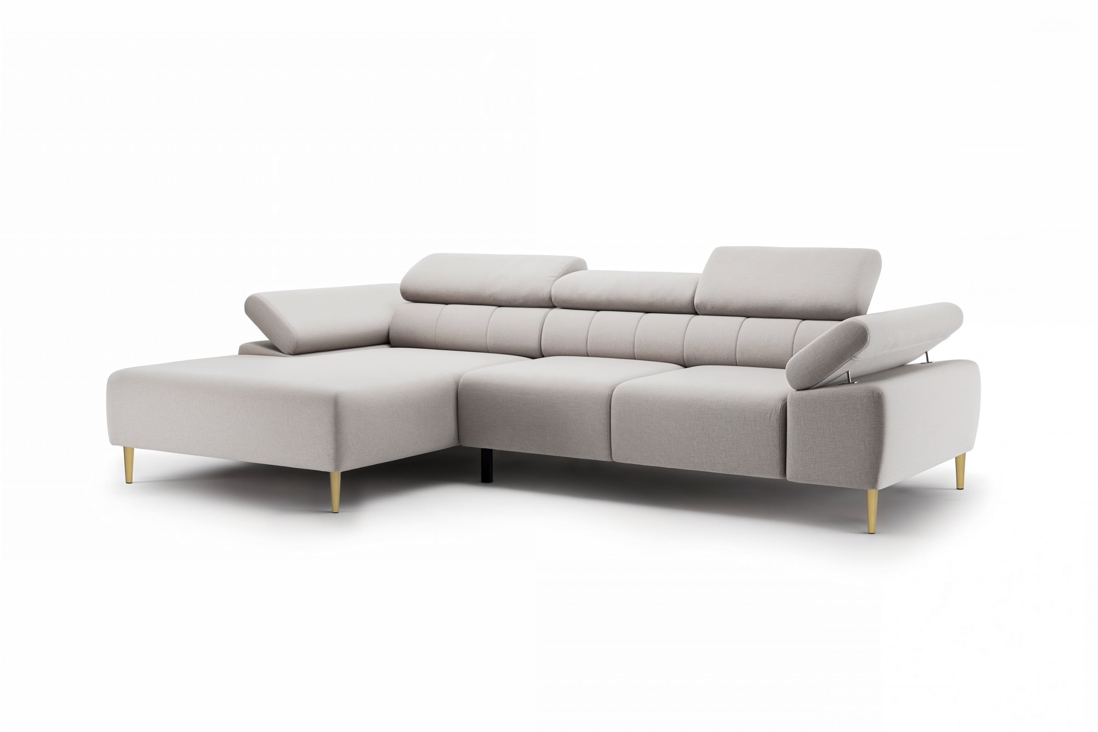 Rohová sedačka Taloria Mini s el. výsuvným sedadlom ľavá - béžová ľahkočistiaca látka Maya 01 / zlaté nožičky Rohová sedacia súprava Ľavá strana Taloria Mini - Maya 01, nožičky zlote