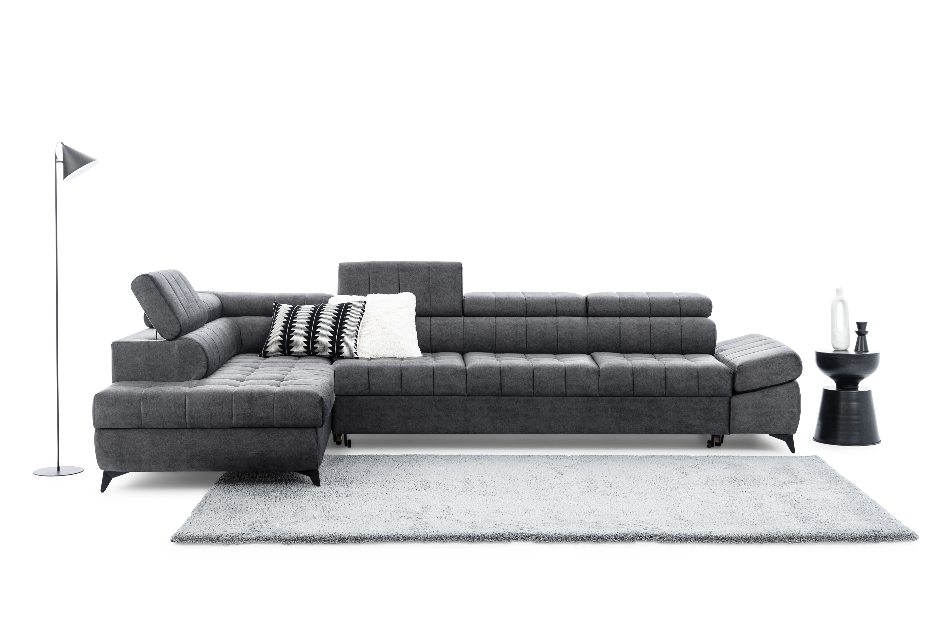 Rozkládací rohová sedací souprava Valoris Maxi levá - grafitová Zetta 305 Rohová sedací souprava levá Valoris Maxi rozkládací - grafitová samet hydrofobní  Zetta 305