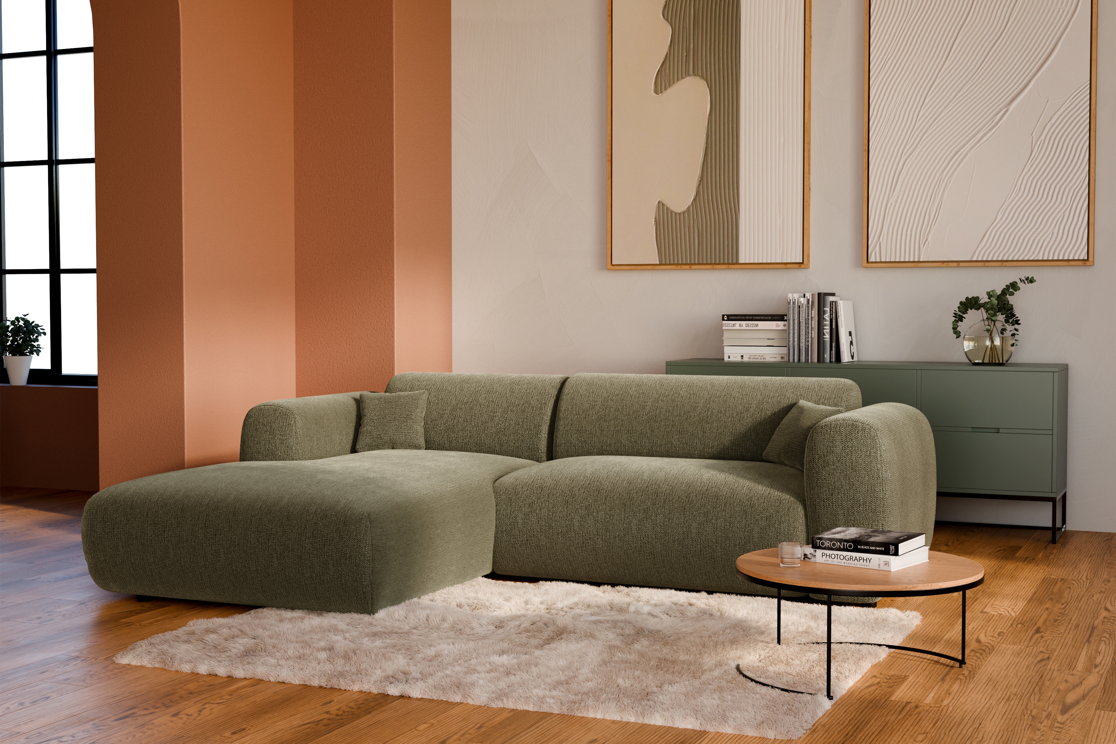 Rohová sedacia súprava Zastia ľavá - zelená pletenina Crown 11 Rohová sedacia súprava Ľavá strana do obývacej izby Zastia - zelená plecionka Crown 11 