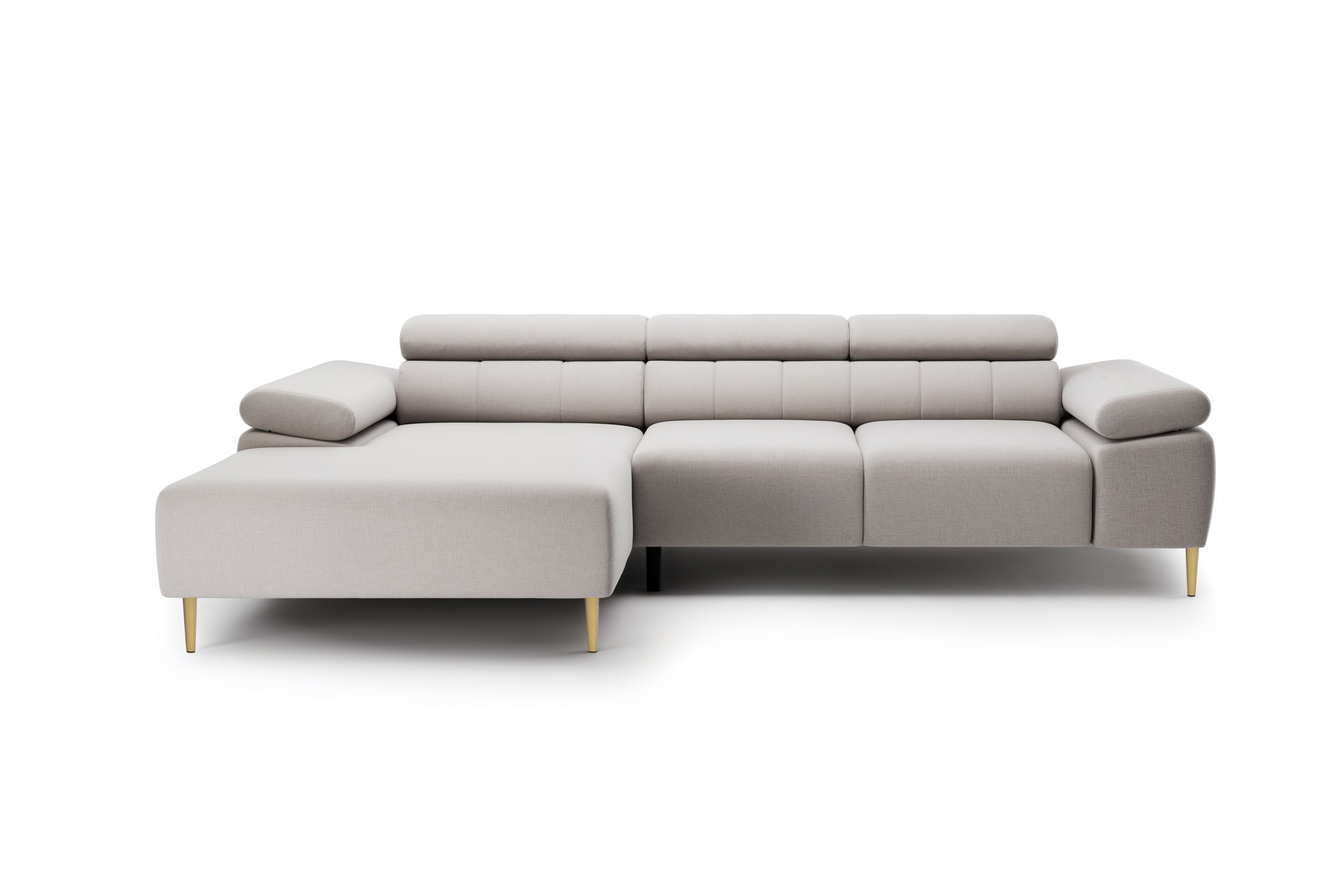 Rohová sedačka Taloria Mini s el. výsuvným sedadlom ľavá - béžová ľahkočistiaca látka Maya 01 / zlaté nožičky Rohová sedacia súprava Ľavá strana Taloria Mini - Maya 01, nožičky zlote