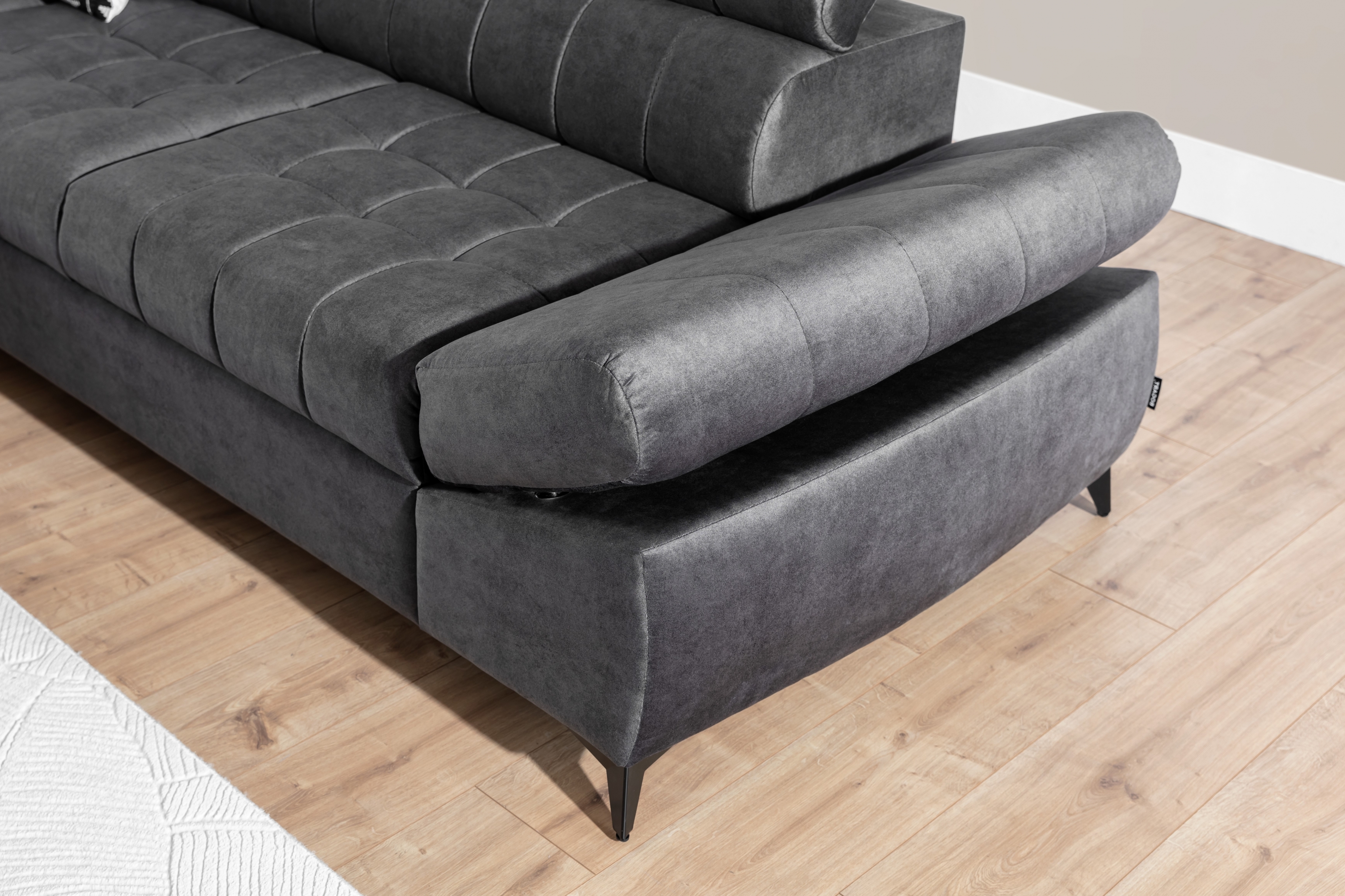 Rozkládací rohová sedací souprava Valoris Maxi levá - grafitová Zetta 305 Rohová sedací souprava levá Valoris Maxi rozkládací - grafitová samet hydrofobní  Zetta 305