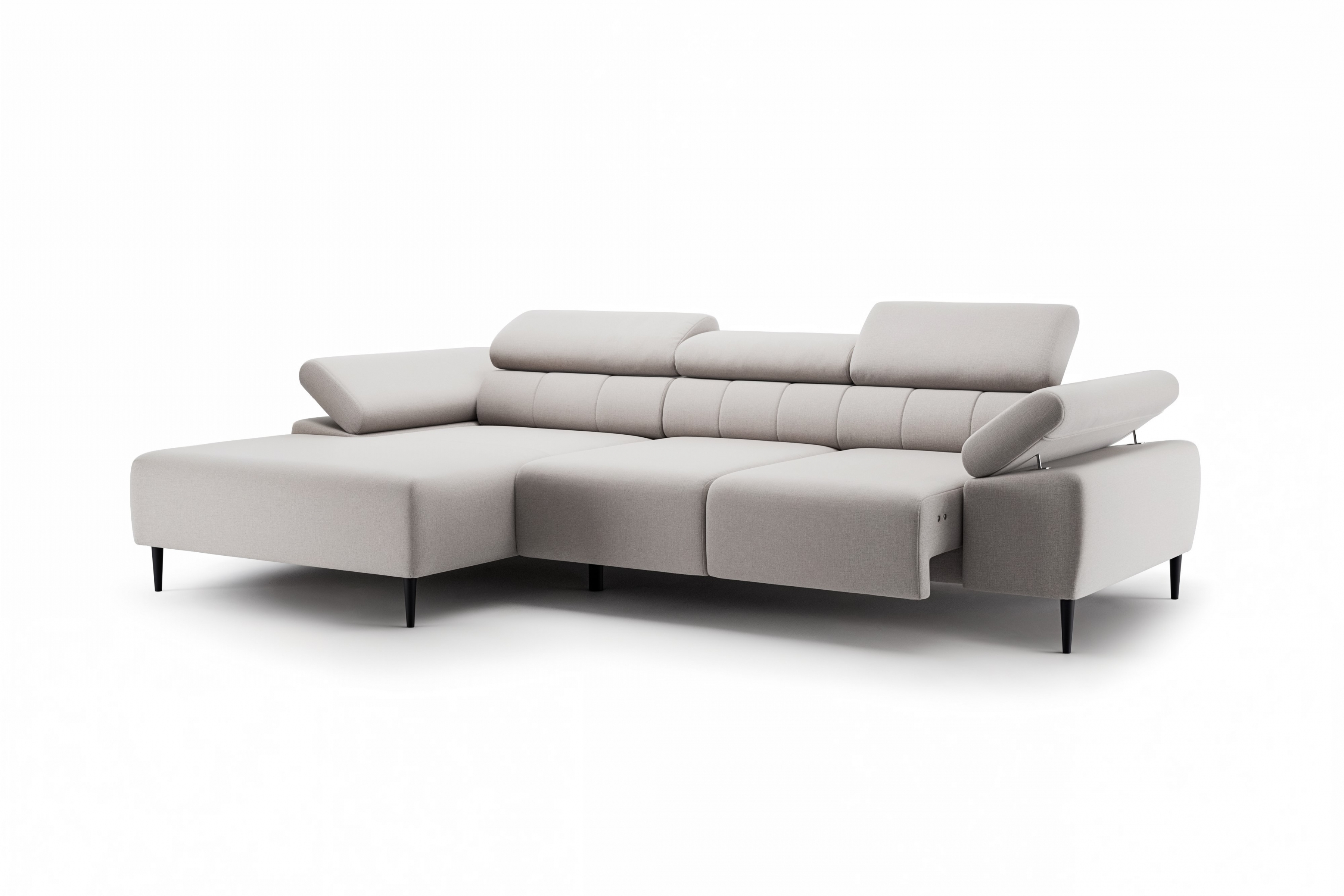 Rohová sedačka Taloria Mini s el. výsuvným sedadlom ľavá - béžová ľahkočistiaca látka Maya 01 / čierne nožičky  Rohová sedacia súprava Ľavá strana Taloria Mini - Maya 01, nožičky čierny