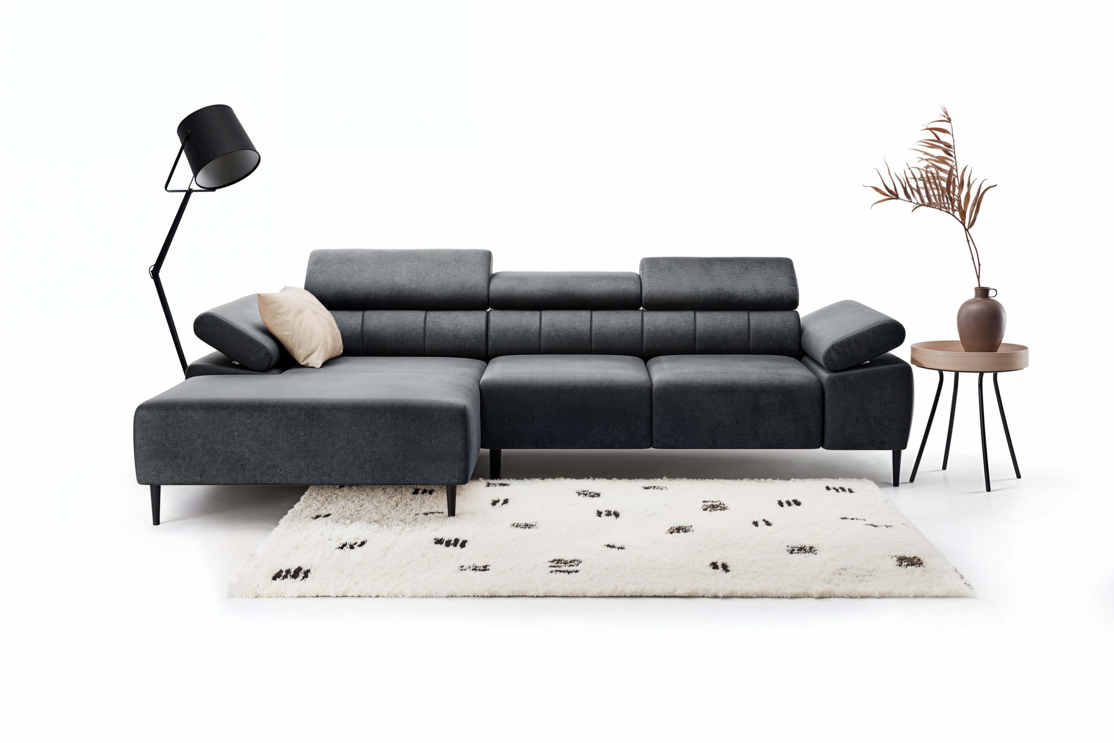 Rohová sedačka Taloria Mini s el. výsuvným sedadlom ľavá - šedý ľahkočistiaci zamat Zetta 305 / čierne nožičky Rohová sedacia súprava Ľavá strana Taloria Mini - Zetta 305, nožičky čierny