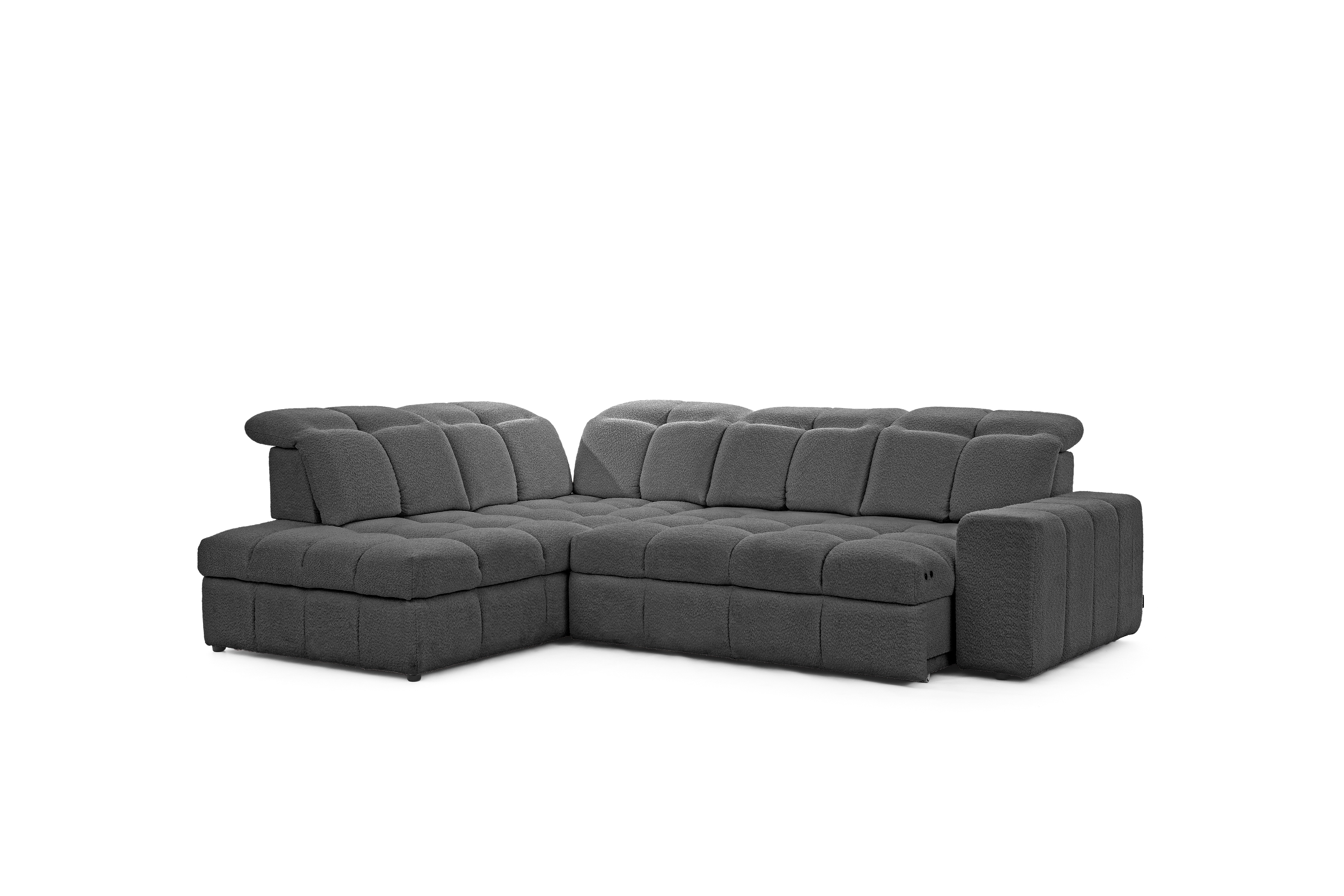 Rozkladacia rohová sedačka Magnelio L ľavá s el. výsuvom - sivé buklé Catch Me 25 Rohová sedacia súprava Ľavá strana rozkladany s elektricky výsuvným sedákem Magnelio L - šedá boucle Catch me 25