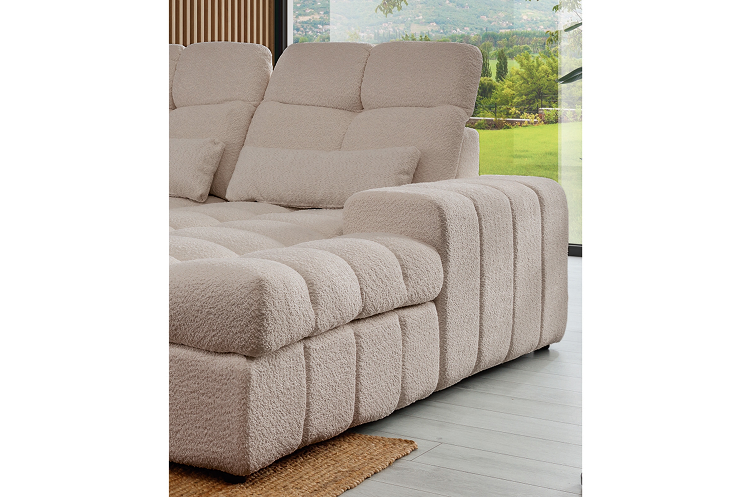 Elektrický rozkládací rohový gauč Magnelio U II levý - béžová bouclé Catch Me 2 Rohová sedací souprava Strana levá rozkládací z elektricky wysuwanym sedadlem Magnelio U II - Béžová boucle Catch me 2 