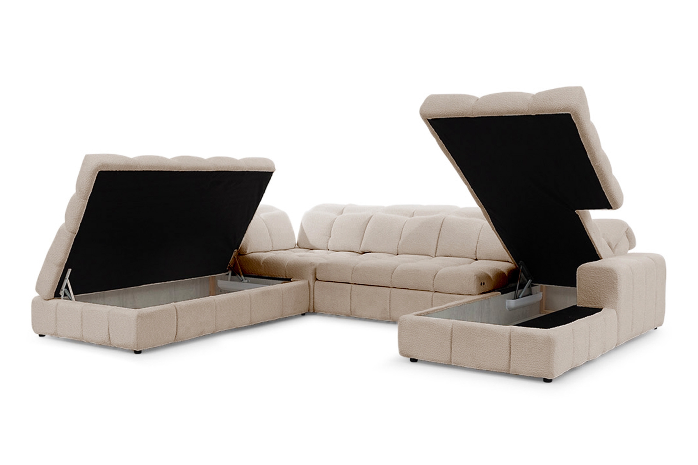 Elektrický rozkládací rohový gauč Magnelio U II levý - béžová bouclé Catch Me 2 Rohová sedací souprava Strana levá rozkládací z elektricky wysuwanym sedadlem Magnelio U II - Béžová boucle Catch me 2 