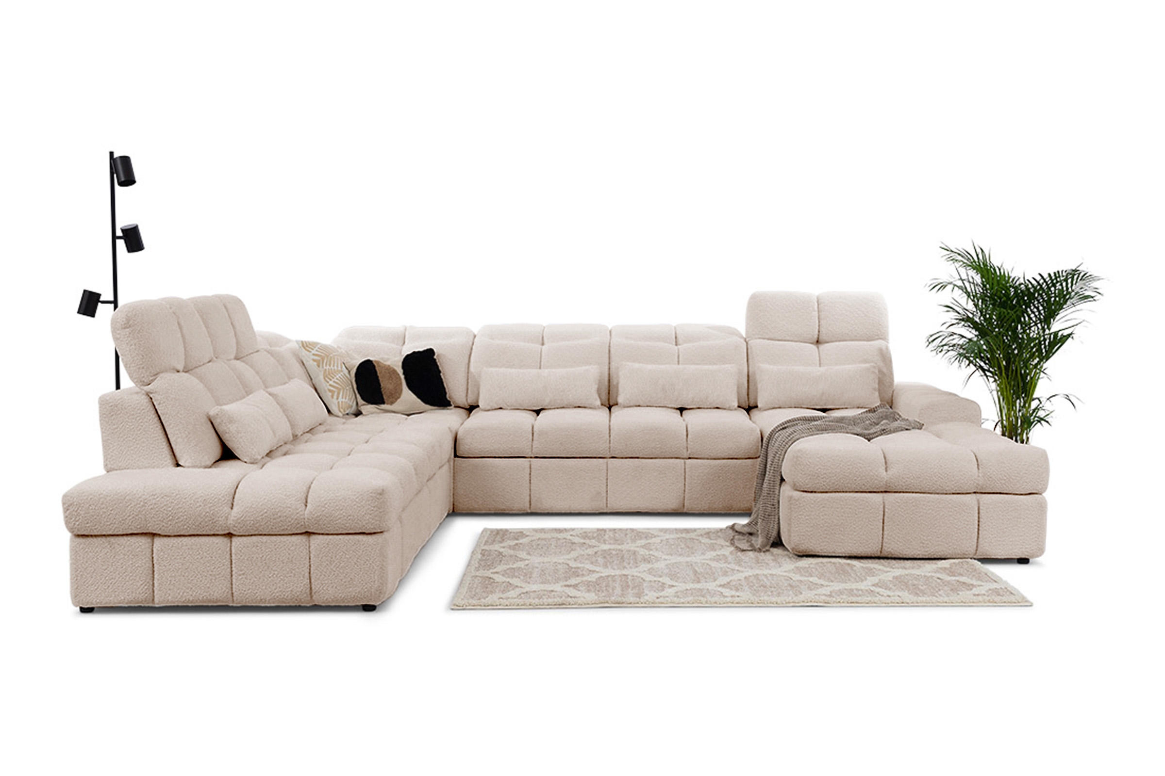 Elektrický rozkládací rohový gauč Magnelio U II levý - béžová bouclé Catch Me 2 Rohová sedací souprava Strana levá rozkládací z elektricky wysuwanym sedadlem Magnelio U II - Béžová boucle Catch me 2 