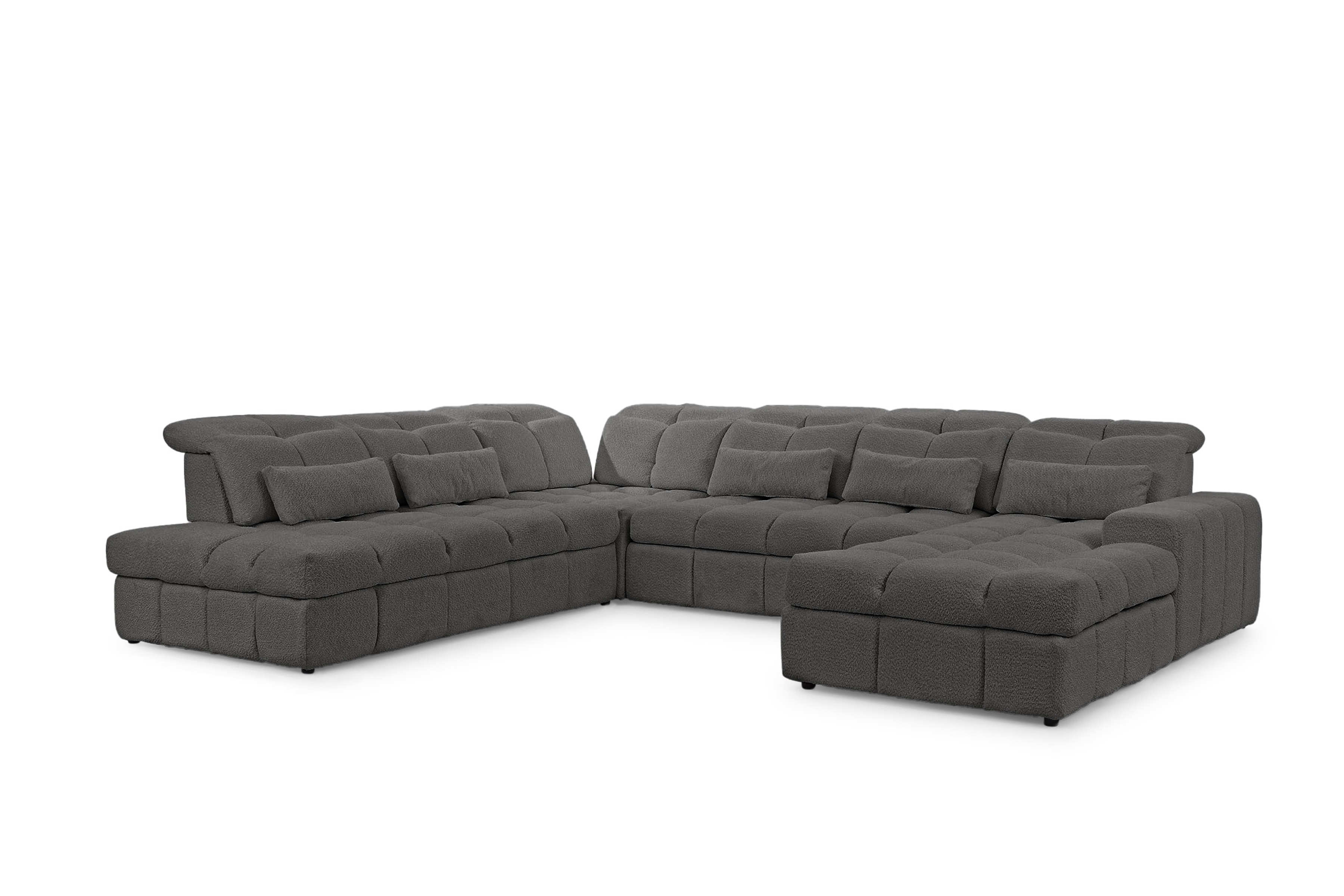 Rohová sedacia súprava Magnelio U II ľavá elektrická s rozkladacou funkciou - sivá bouclé Catch Me 25 Rohová sedacia súprava Ľavá strana rozkladany s elektricky výsuvným sedákem Magnelio U II - šedá boucle Catch Me 25 