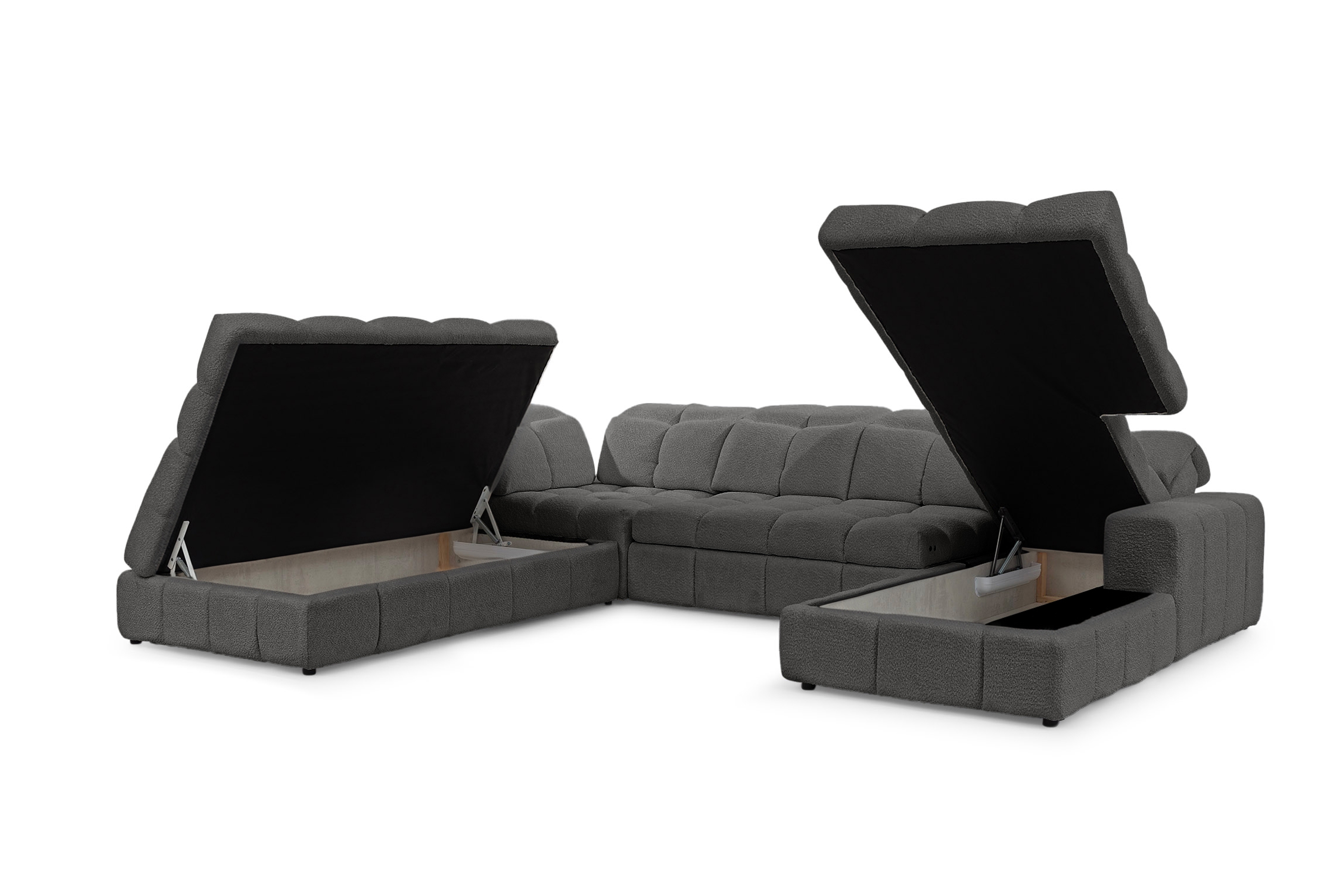 Rohová sedacia súprava Magnelio U II ľavá elektrická s rozkladacou funkciou - sivá bouclé Catch Me 25 Rohová sedacia súprava Ľavá strana rozkladany s elektricky výsuvným sedákem Magnelio U II - šedá boucle Catch Me 25 