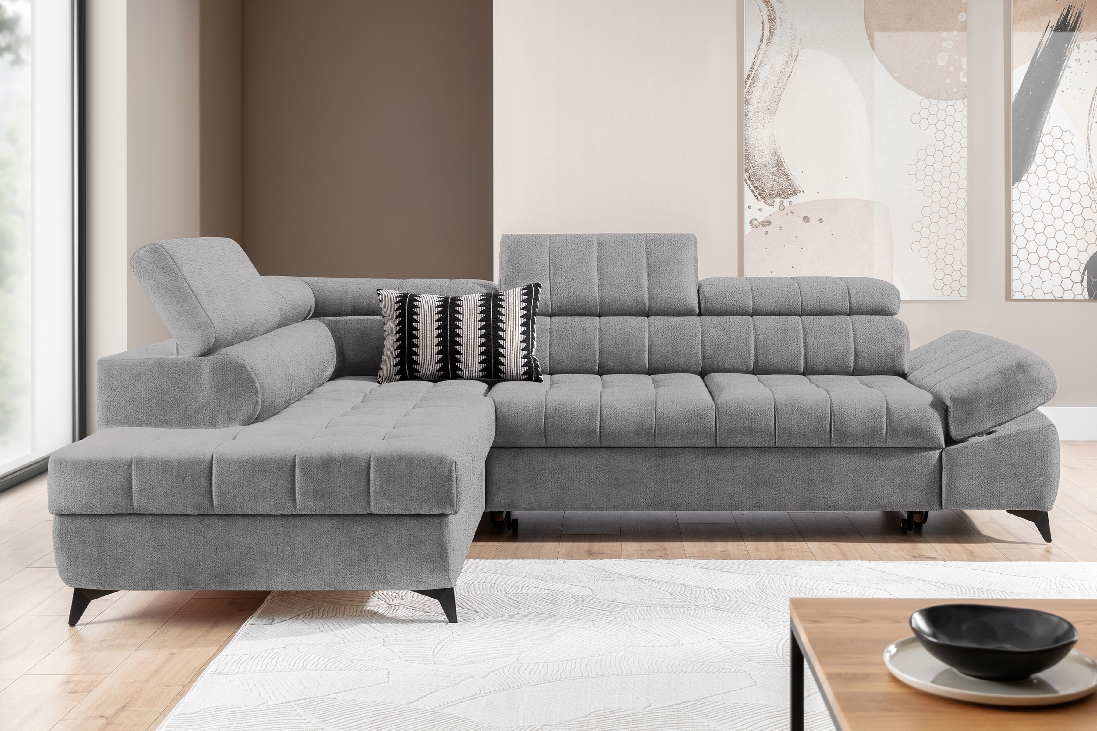 Rohová sedacia súprava Valoris L ľavá s funkciou spania - sivý šenil Perfect Harmony 80 Rohová sedacia súprava Ľavá strana Valoris L s funkciou spánku - šedý šenil Perfect Harmony 80