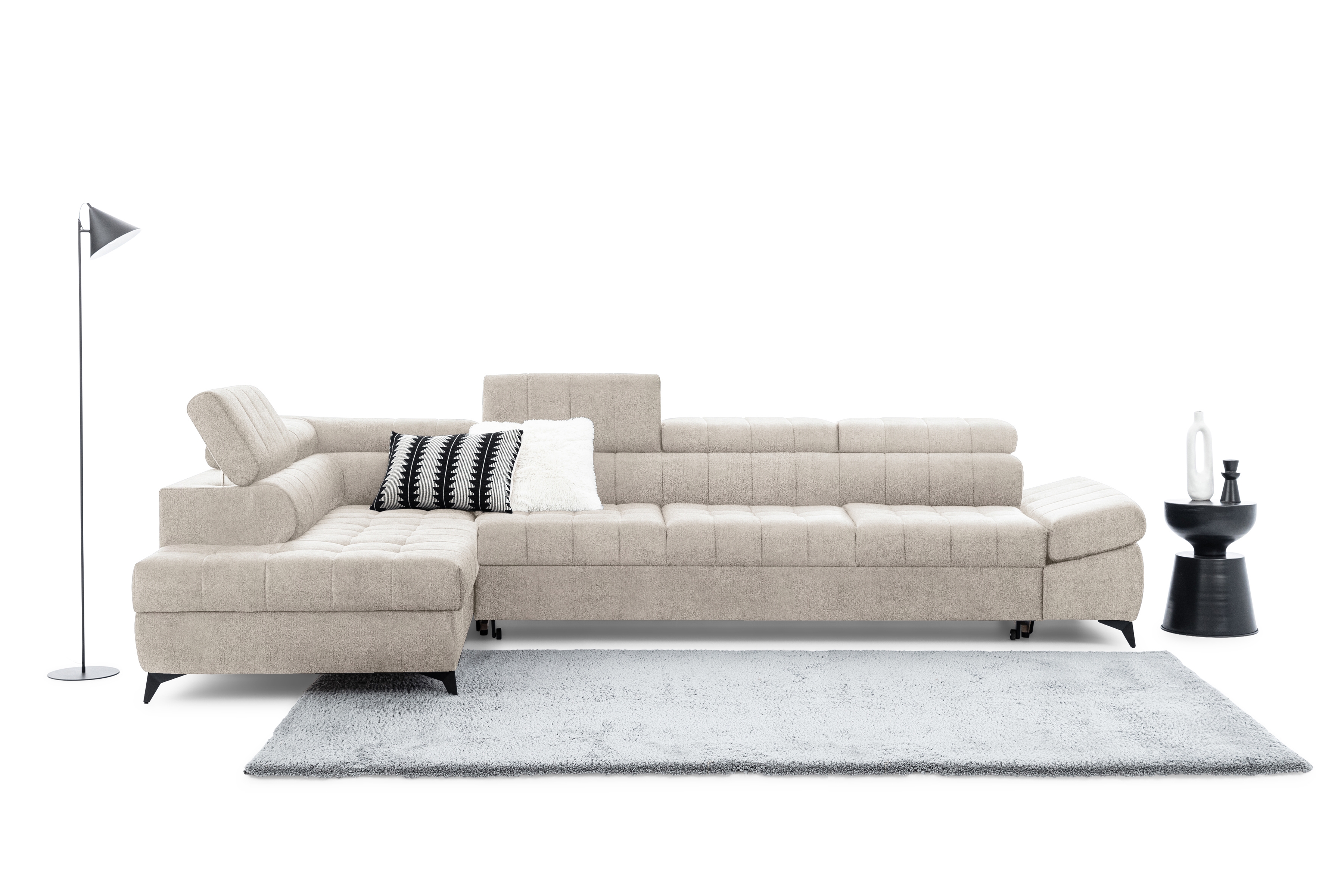 Rozkládací rohová sedací souprava Valoris Maxi levá - béžová Perfect Harmony 07 Rohová sedací souprava levá Valoris Maxi rozkládací - béžová šenil Perfect Harmony 07