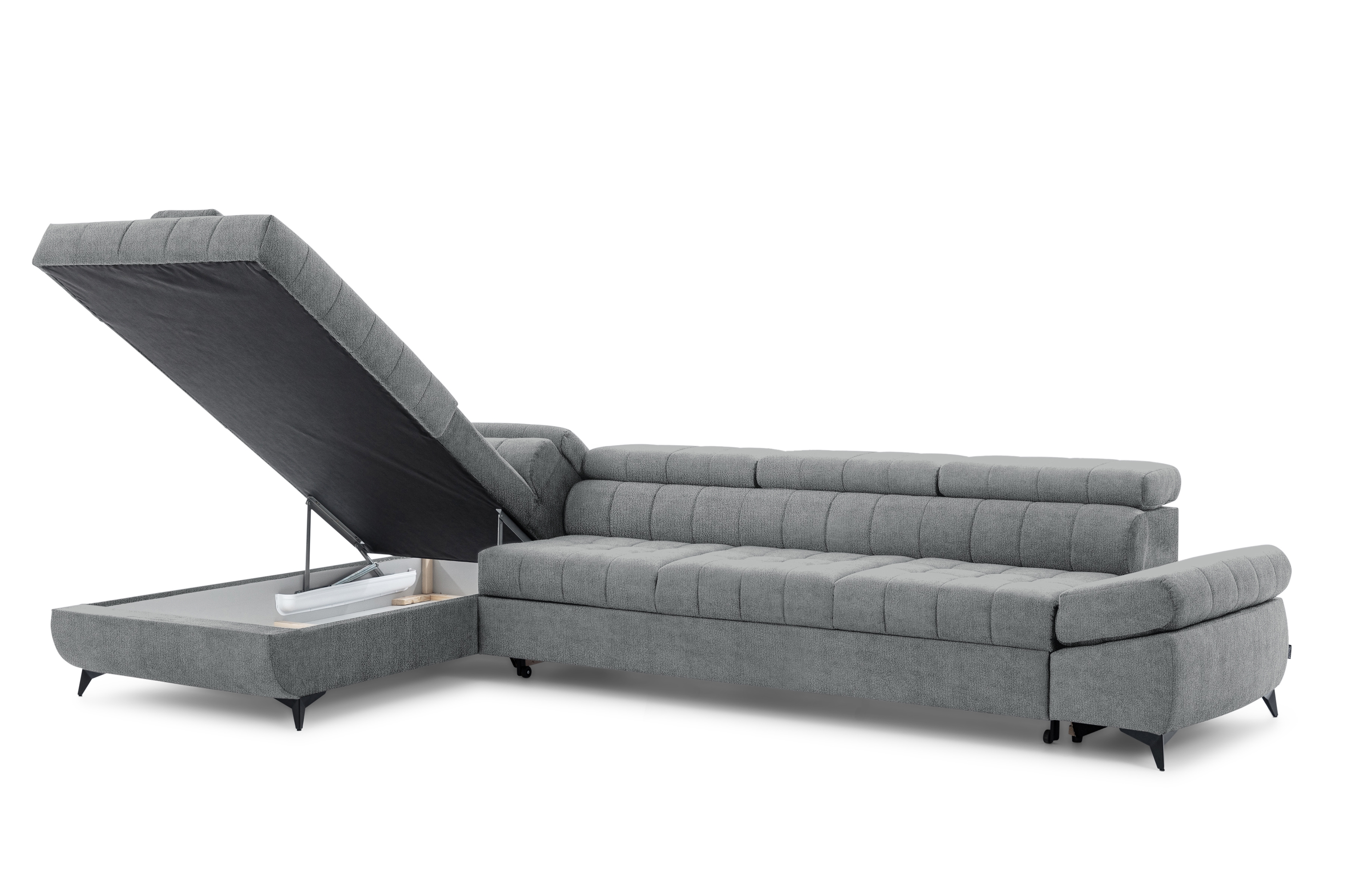 Rozkládací rohová sedací souprava Valoris Maxi levá - šedá šenil Perfect Harmony 85 Rohová sedací souprava levá Valoris Maxi rozkládací - šedá šenil Perfect Harmony 85