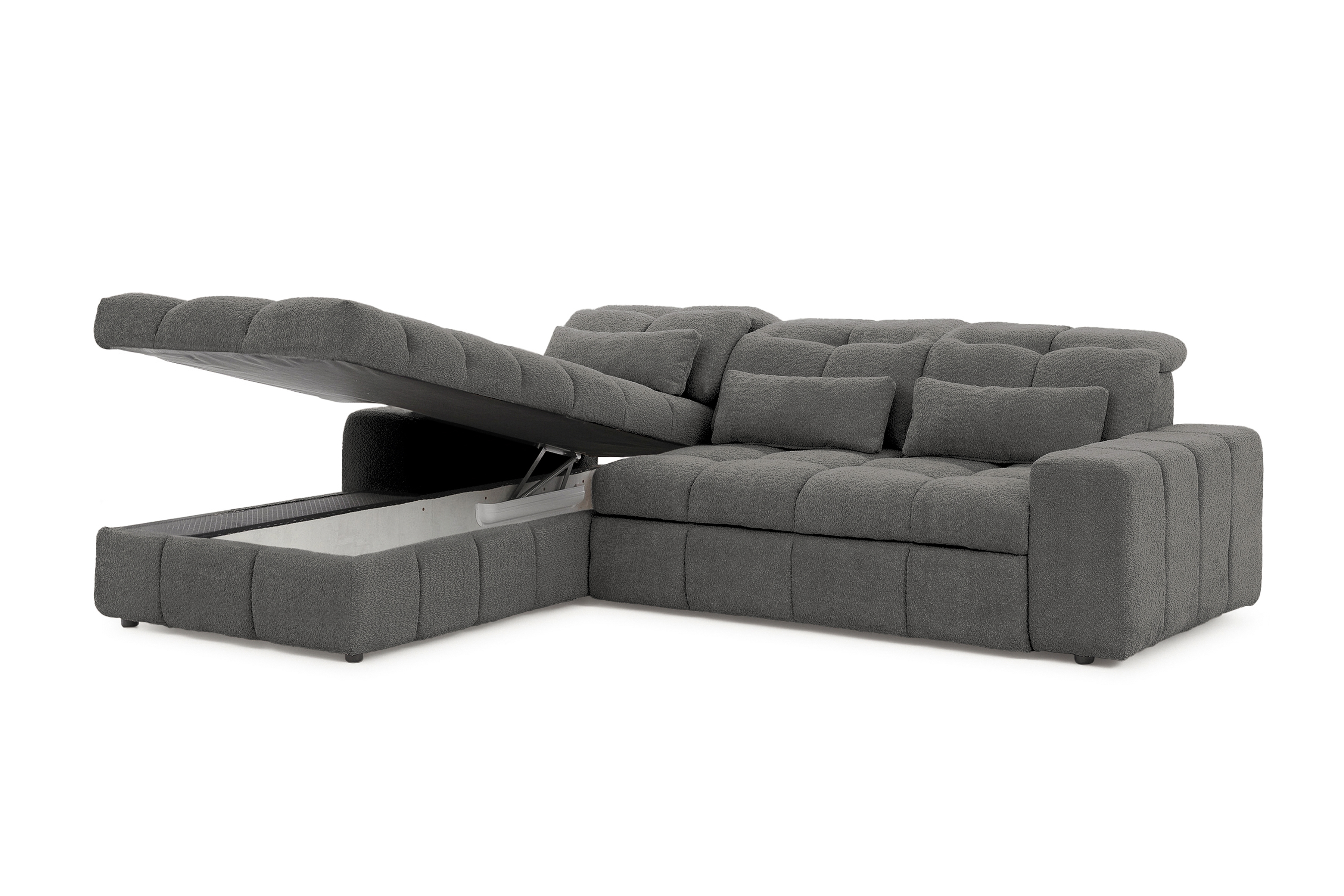 Rohová sedacia súprava Magnelio Mini ľavá elektrická s rozkladacou funkciou - sivá bouclé Catch Me 25 Rohová sedacia súprava Ľavá strana s elektricky výsuvným sedákem i funkcja spania Magnelio Mini - šedá boucla Catch Me 25