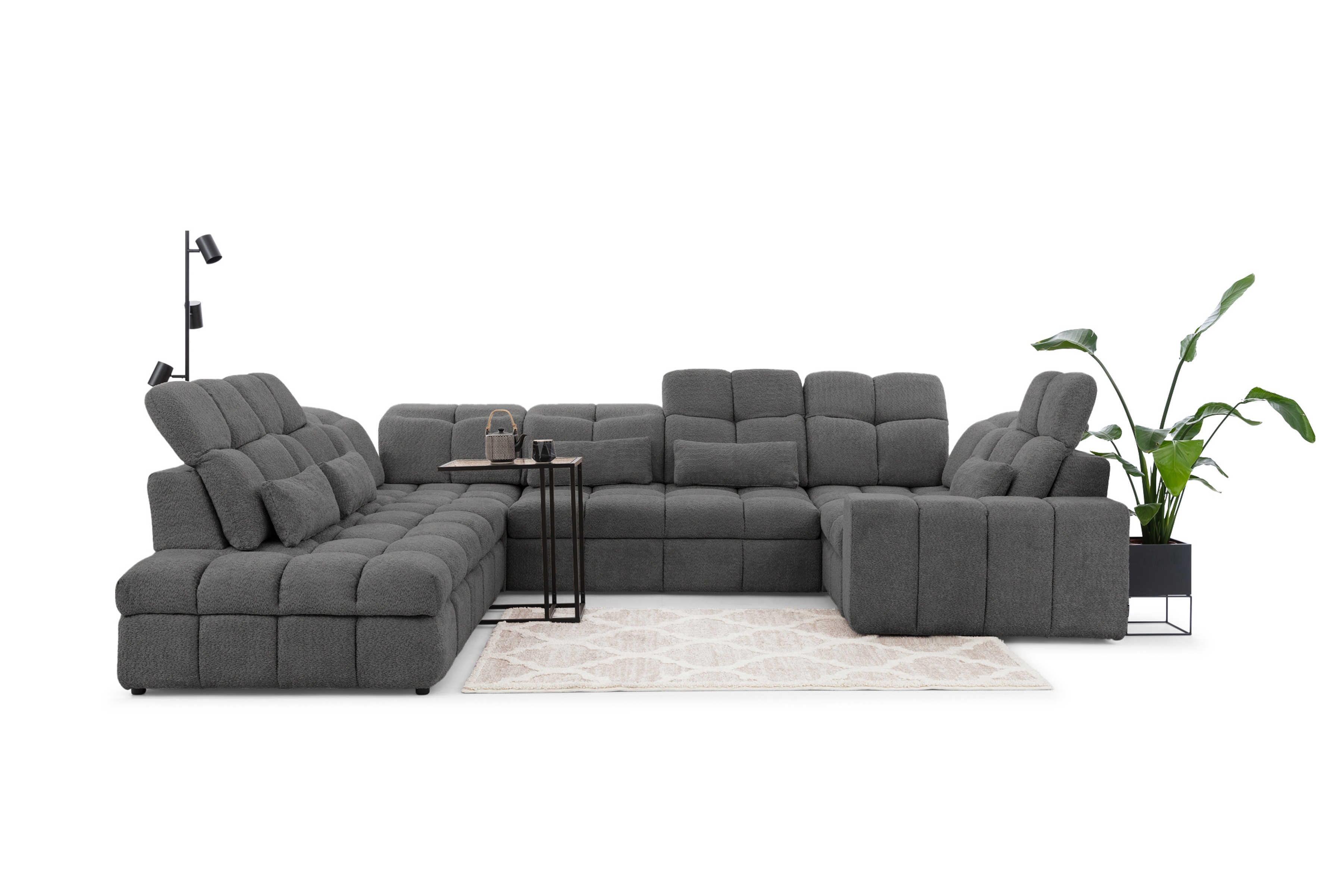 Rohová sedacia súprava Magnelio U ľavá elektrická s rozkladacou funkciou - sivá bouclé Catch Me 25 Rohová sedacia súprava Ľavá strana s elektricky výsuvným sedákem i i funkcja spania Magnelio U - šedá boucle Catch Me 25 