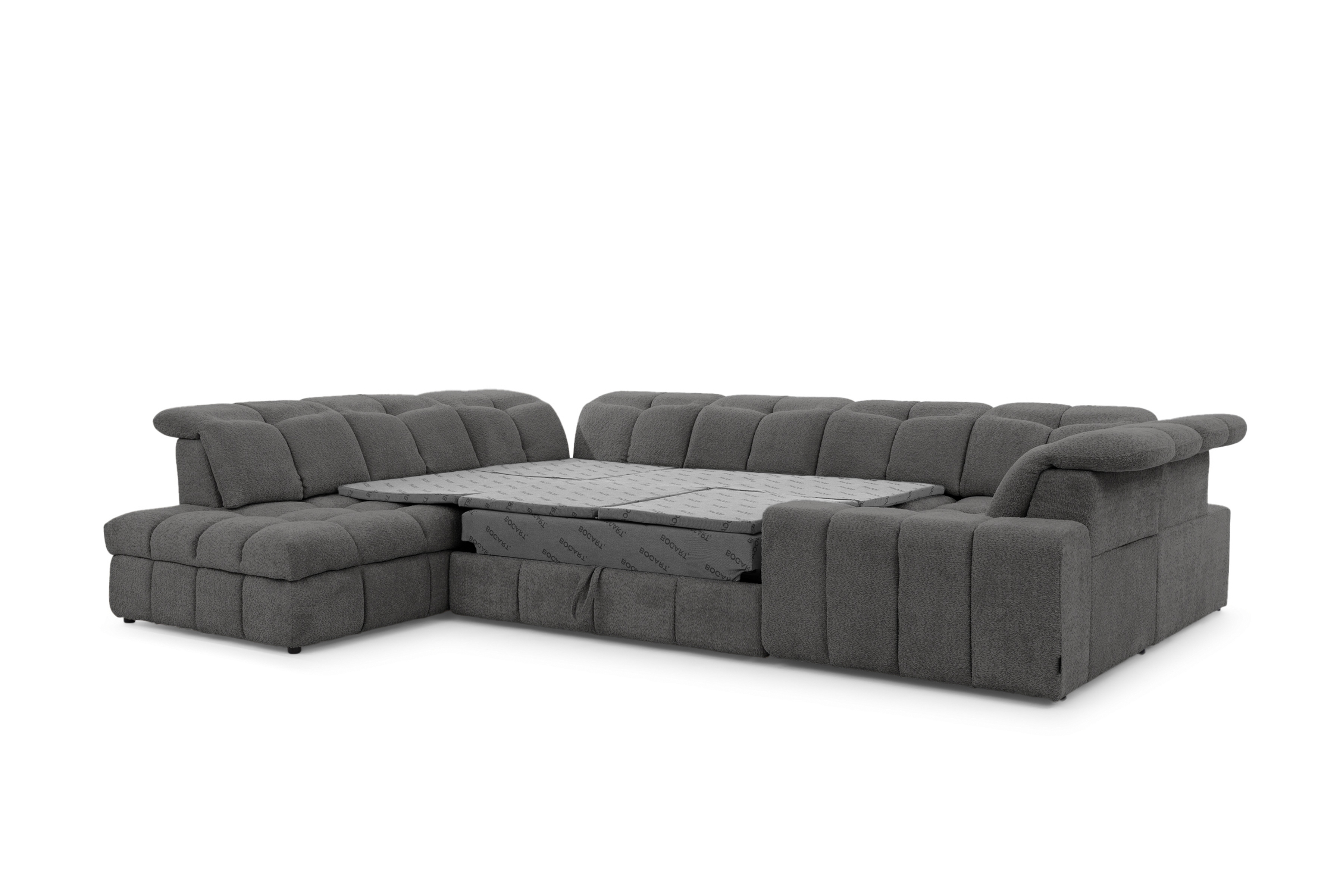 Rohová sedacia súprava Magnelio U ľavá elektrická s rozkladacou funkciou - sivá bouclé Catch Me 25 Rohová sedacia súprava Ľavá strana s elektricky výsuvným sedákem i i funkcja spania Magnelio U - šedá boucle Catch Me 25 