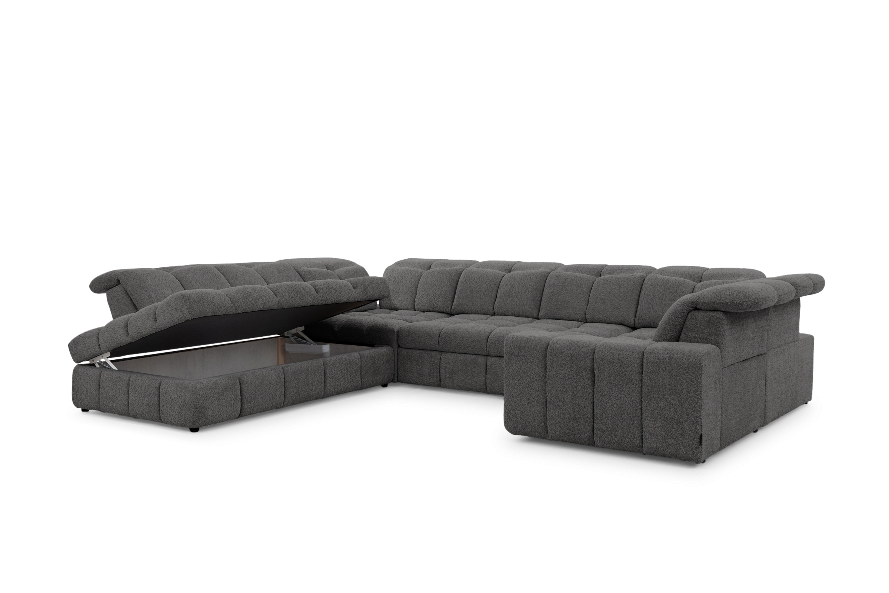 Rohová sedacia súprava Magnelio U ľavá elektrická s rozkladacou funkciou - sivá bouclé Catch Me 25 Rohová sedacia súprava Ľavá strana s elektricky výsuvným sedákem i i funkcja spania Magnelio U - šedá boucle Catch Me 25 