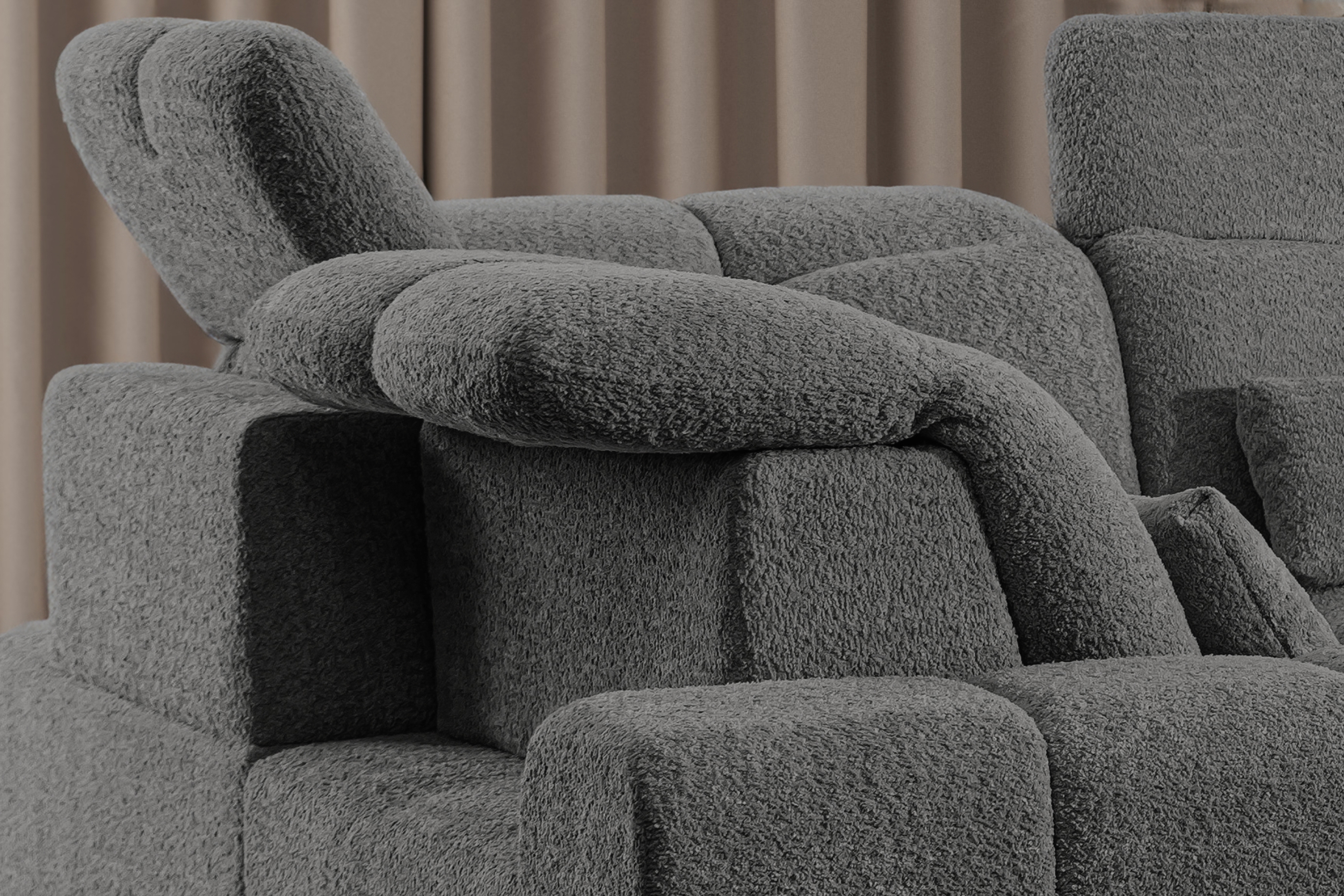 Rohová sedacia súprava Magnelio U ľavá elektrická s rozkladacou funkciou - sivá bouclé Catch Me 25 Rohová sedacia súprava Ľavá strana s elektricky výsuvným sedákem i i funkcja spania Magnelio U - šedá boucle Catch Me 25 