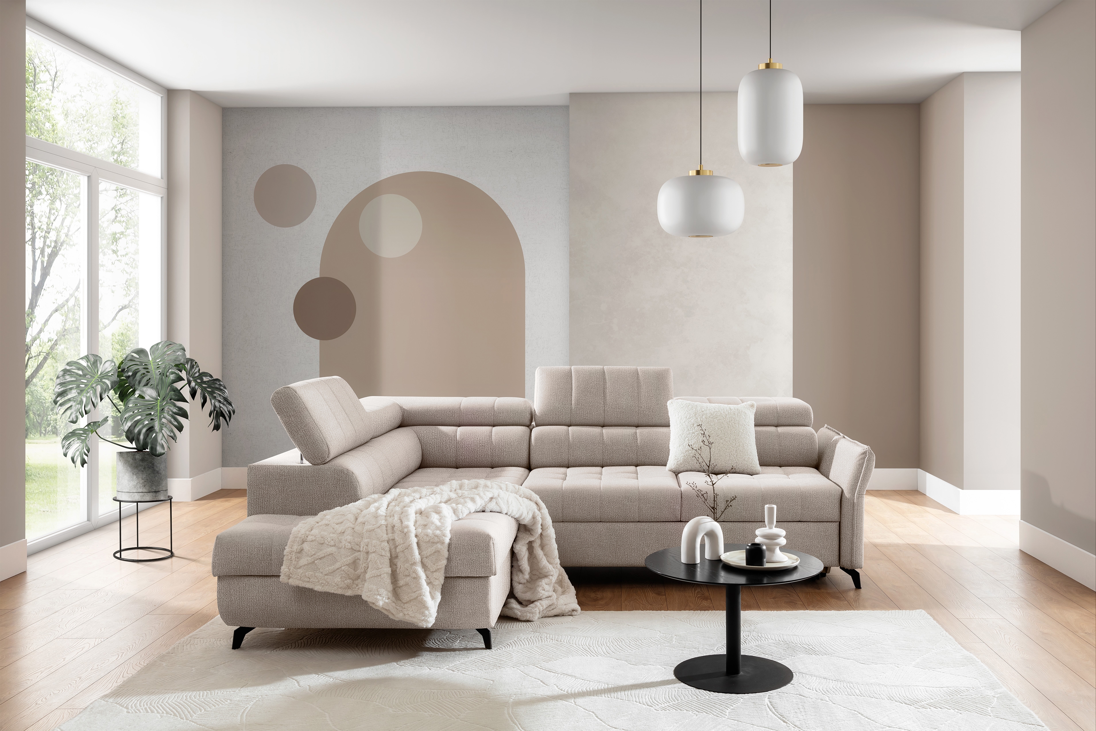 Rohová sedacia súprava Elarias L ľavá s funkciou spania - béžový šenil Perfect Harmony 07 Rohová sedacia súprava Ľavá strana s funkciou spania Elarias L - béžový šenil Perfect Harmony 07