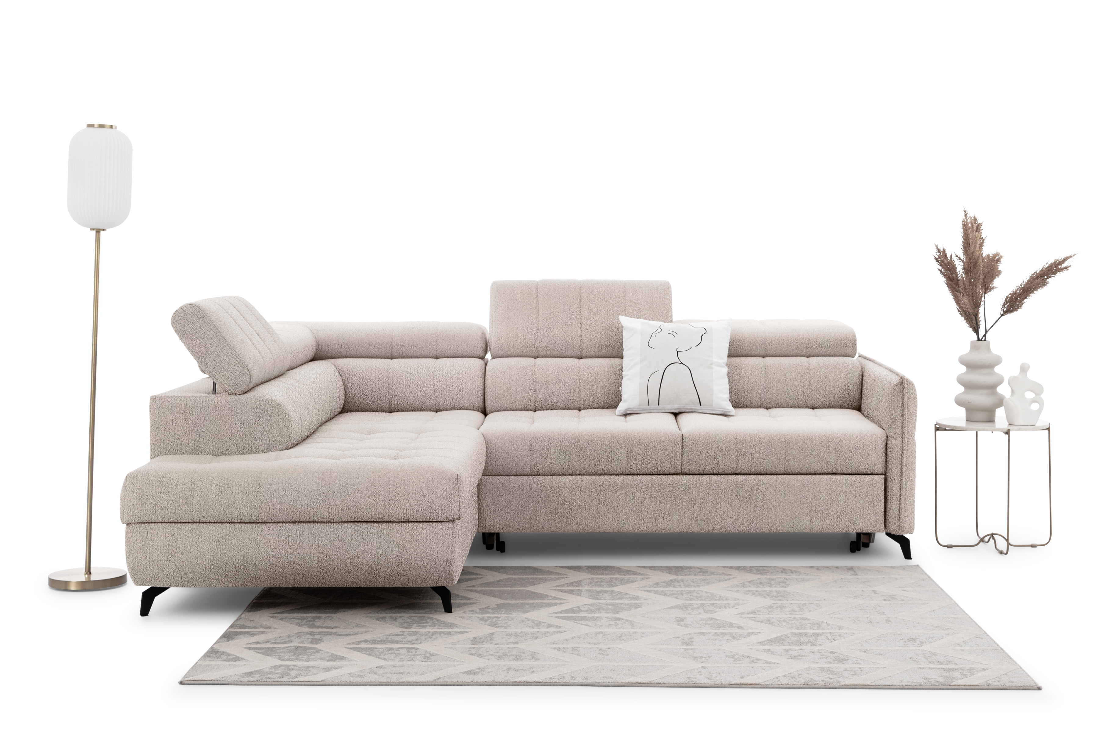 Rohová sedacia súprava Elarias L ľavá s funkciou spania - béžový šenil Perfect Harmony 07 Rohová sedacia súprava Ľavá strana s funkciou spania Elarias L - béžový šenil Perfect Harmony 07