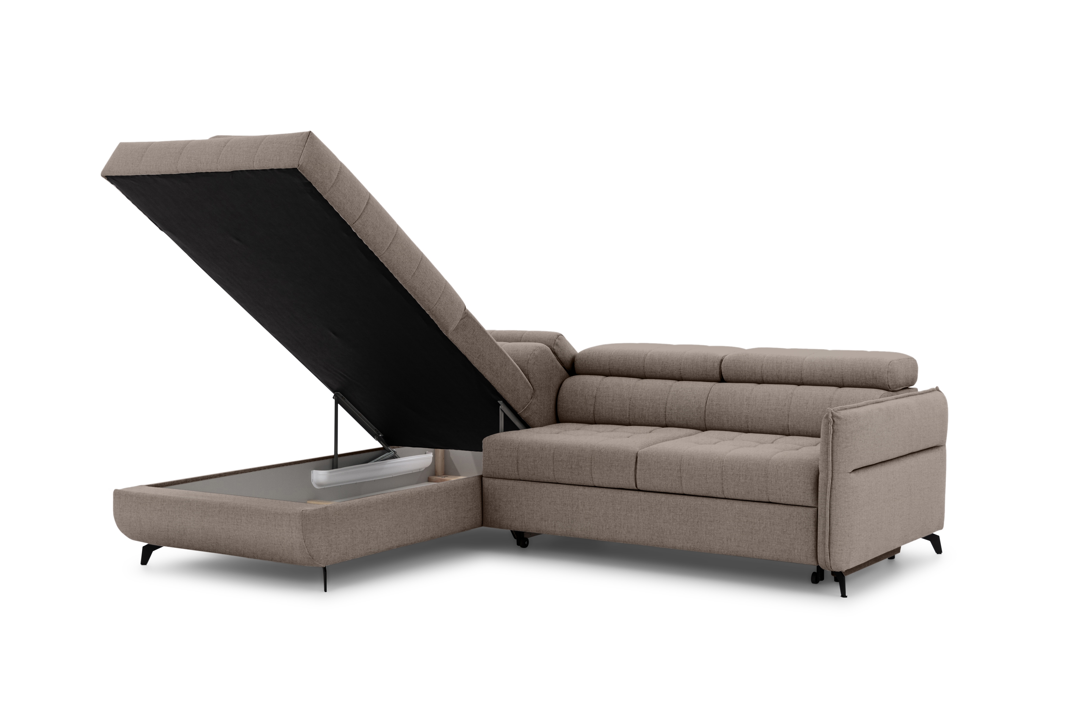 Rohová sedacia súprava Elarias L ľavá s funkciou spania - béžový hydrofóbny zamat Vogue 4 Rohová sedacia súprava Ľavá strana s funkciou spania Elarias L - béžový zamat hydrofobowy Vogue 4