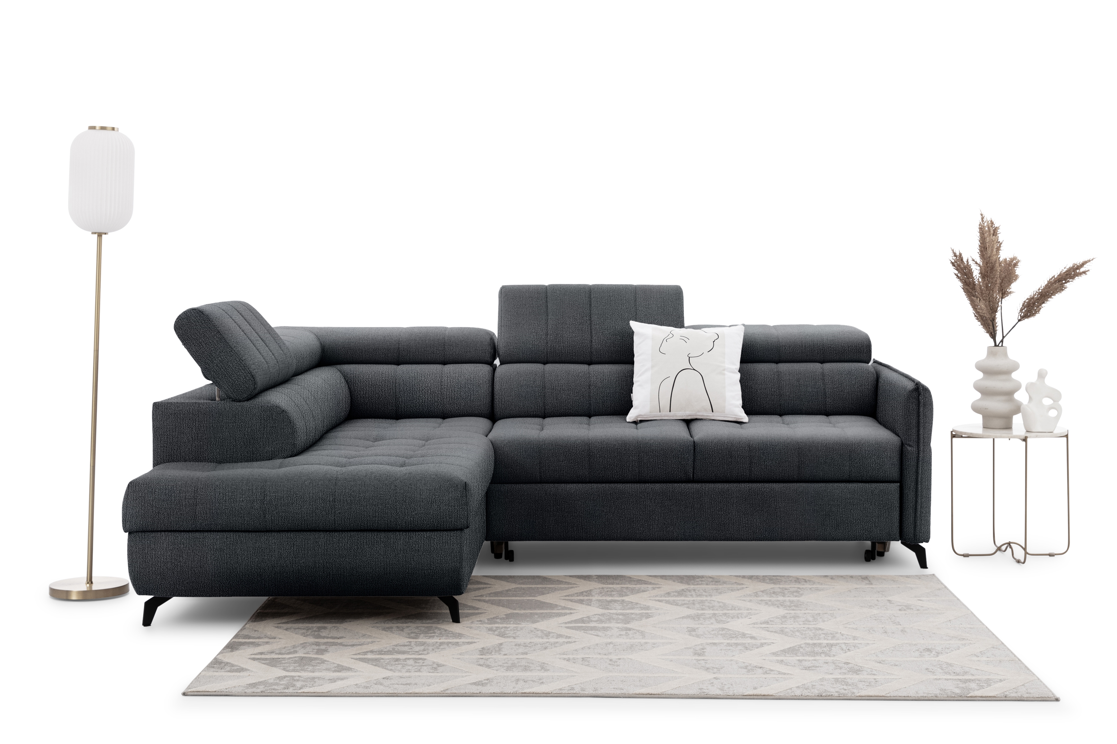 Rohová sedacia súprava Elarias L ľavá s funkciou spania - grafitový šenil Perfect Harmony 90 Rohová sedacia súprava Ľavá strana s funkciou spania Elarias L - Grafitový šenil Perfect Harmony 90