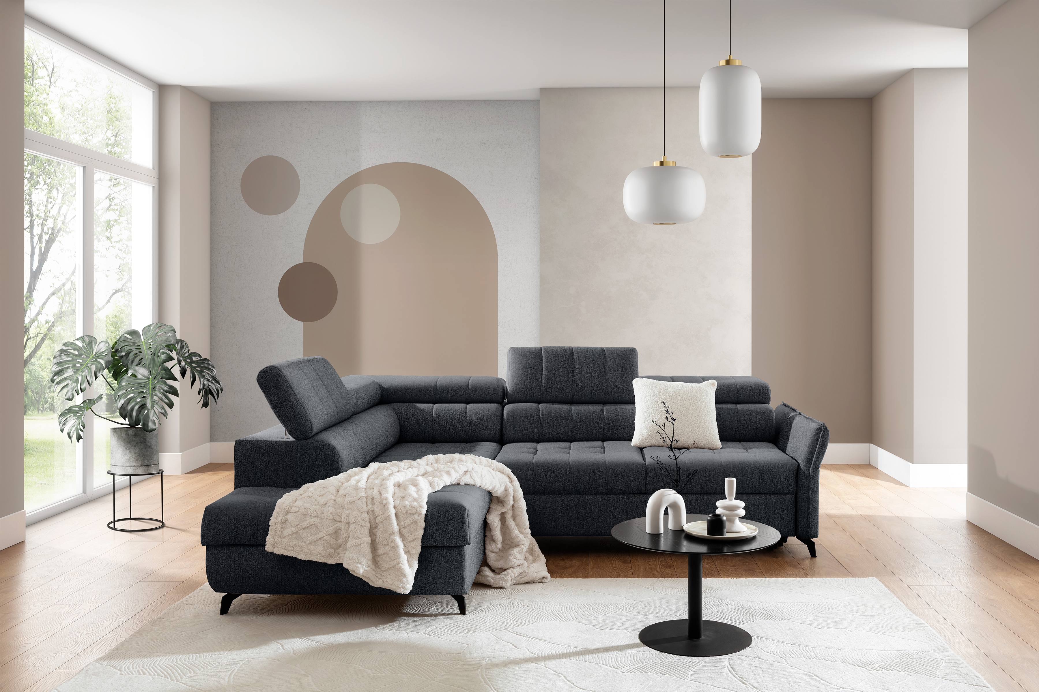 Rohová sedacia súprava Elarias L ľavá s funkciou spania - grafitový šenil Perfect Harmony 90 Rohová sedacia súprava Ľavá strana s funkciou spania Elarias L - Grafitový šenil Perfect Harmony 90