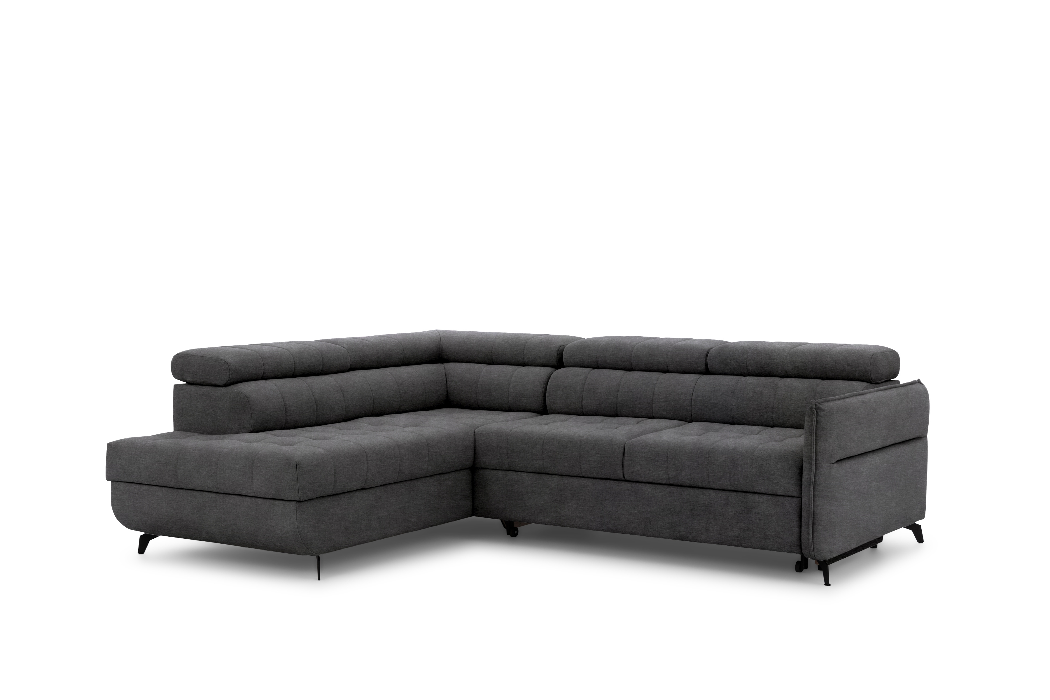 Rohová sedacia súprava Elarias L ľavá s funkciou spania - grafitový hydrofóbny zamat Zetta 305 Rohová sedacia súprava Ľavá strana s funkciou spania Elarias L - Grafitový zamat hydrofobowy Zetta 305