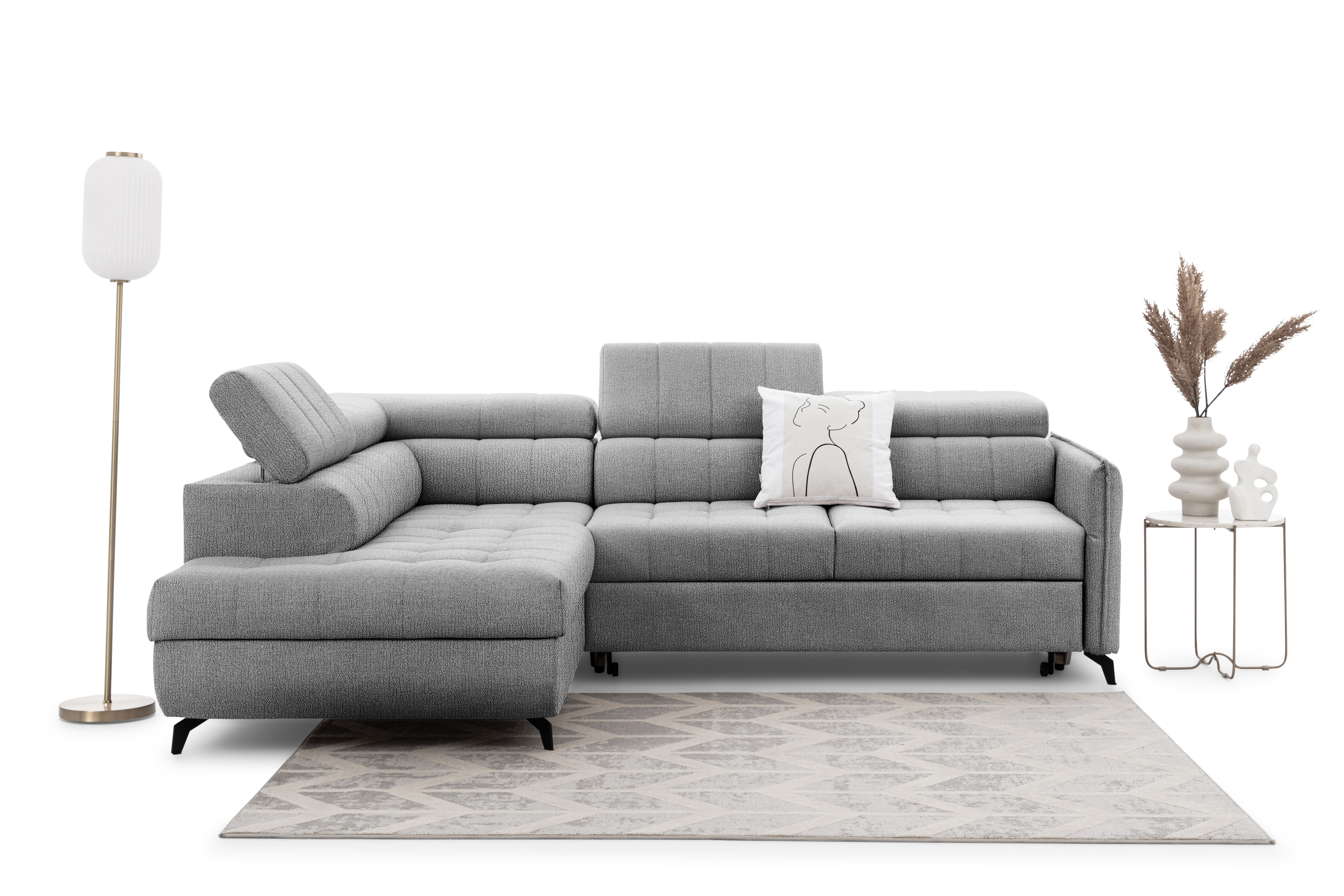 Rohová sedacia súprava Elarias L ľavá s funkciou spania - sivý šenil Perfect Harmony 80 Rohová sedacia súprava Ľavá strana s funkciou spania Elarias L - šedý šenil Perfect Harmony 80