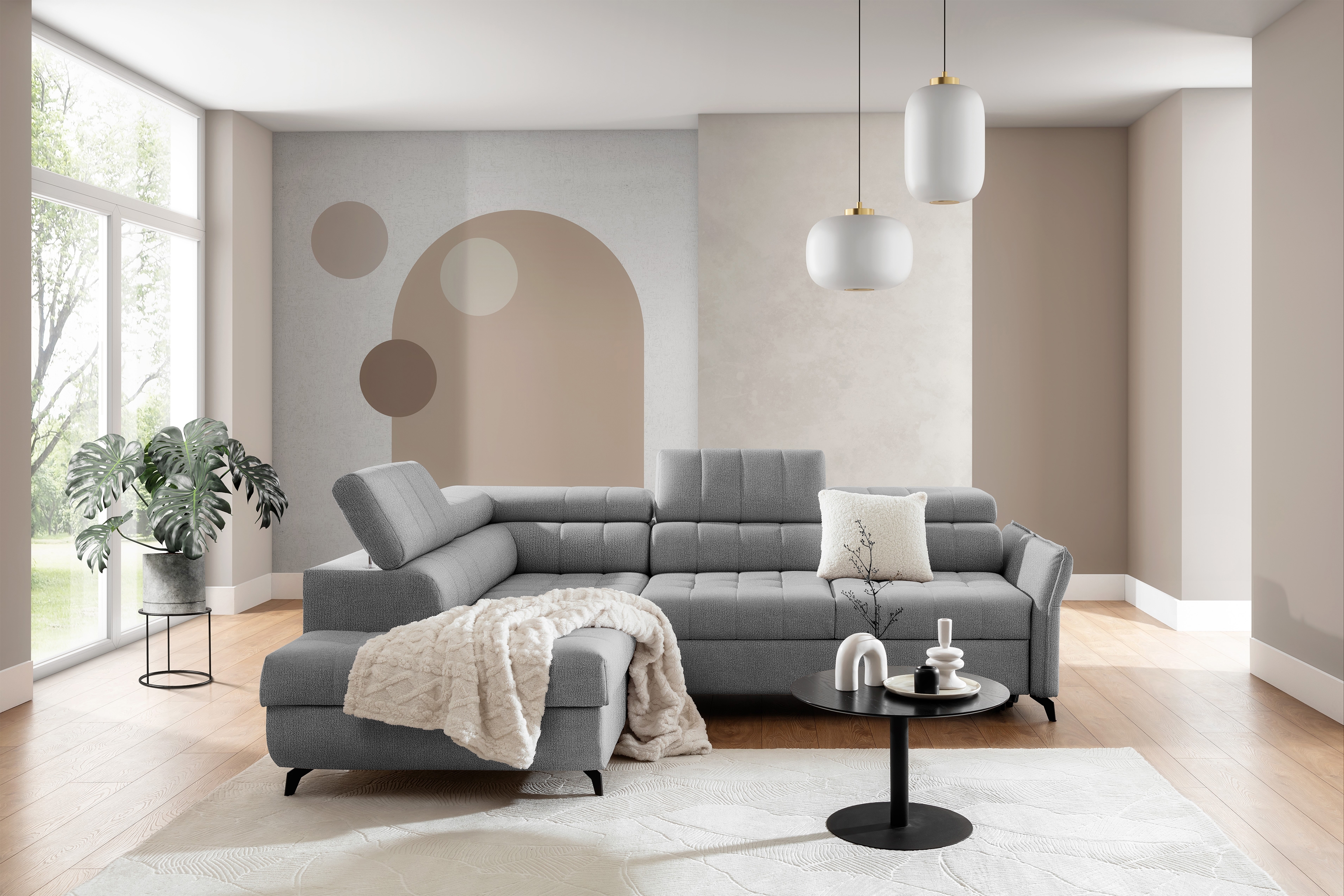 Rohová sedacia súprava Elarias L ľavá s funkciou spania - sivý šenil Perfect Harmony 80 Rohová sedacia súprava Ľavá strana s funkciou spania Elarias L - šedý šenil Perfect Harmony 80