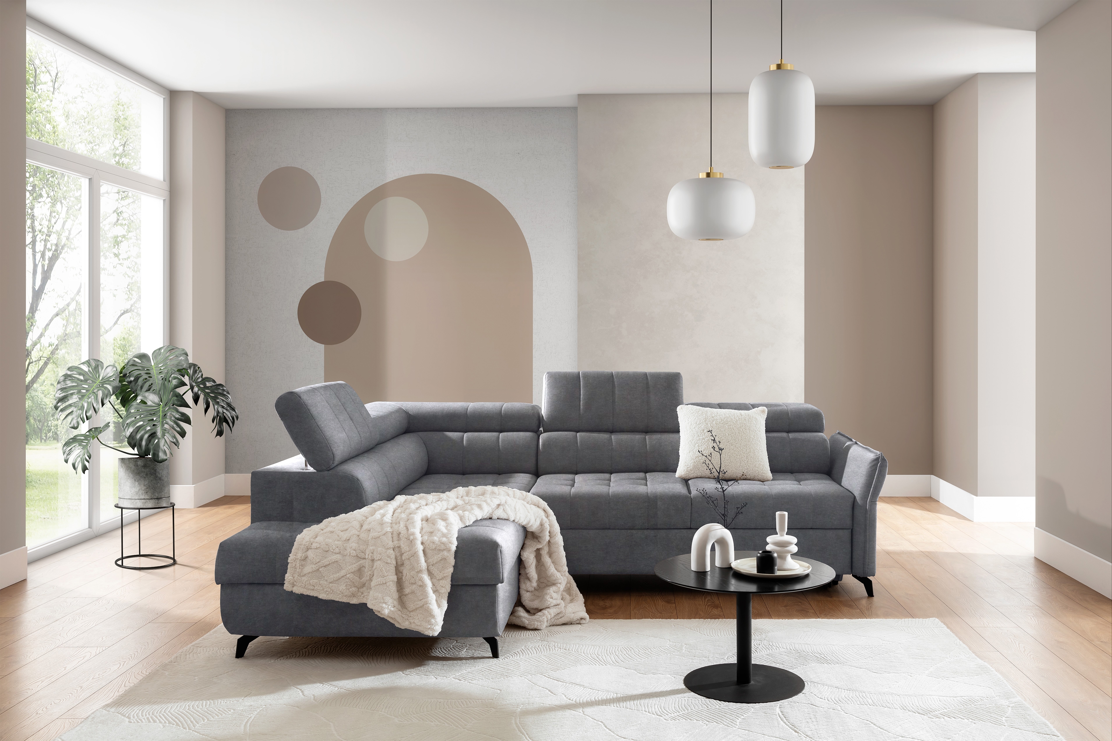 Rohová sedacia súprava ľavá rozkladacia Elarias L - šedý zamat ľahkočistiaci Cloud 82 Rohová sedacia súprava Ľavá strana s funkciou spánku Elarias L - šedý velúr ľahkočistiaci Cloud 82