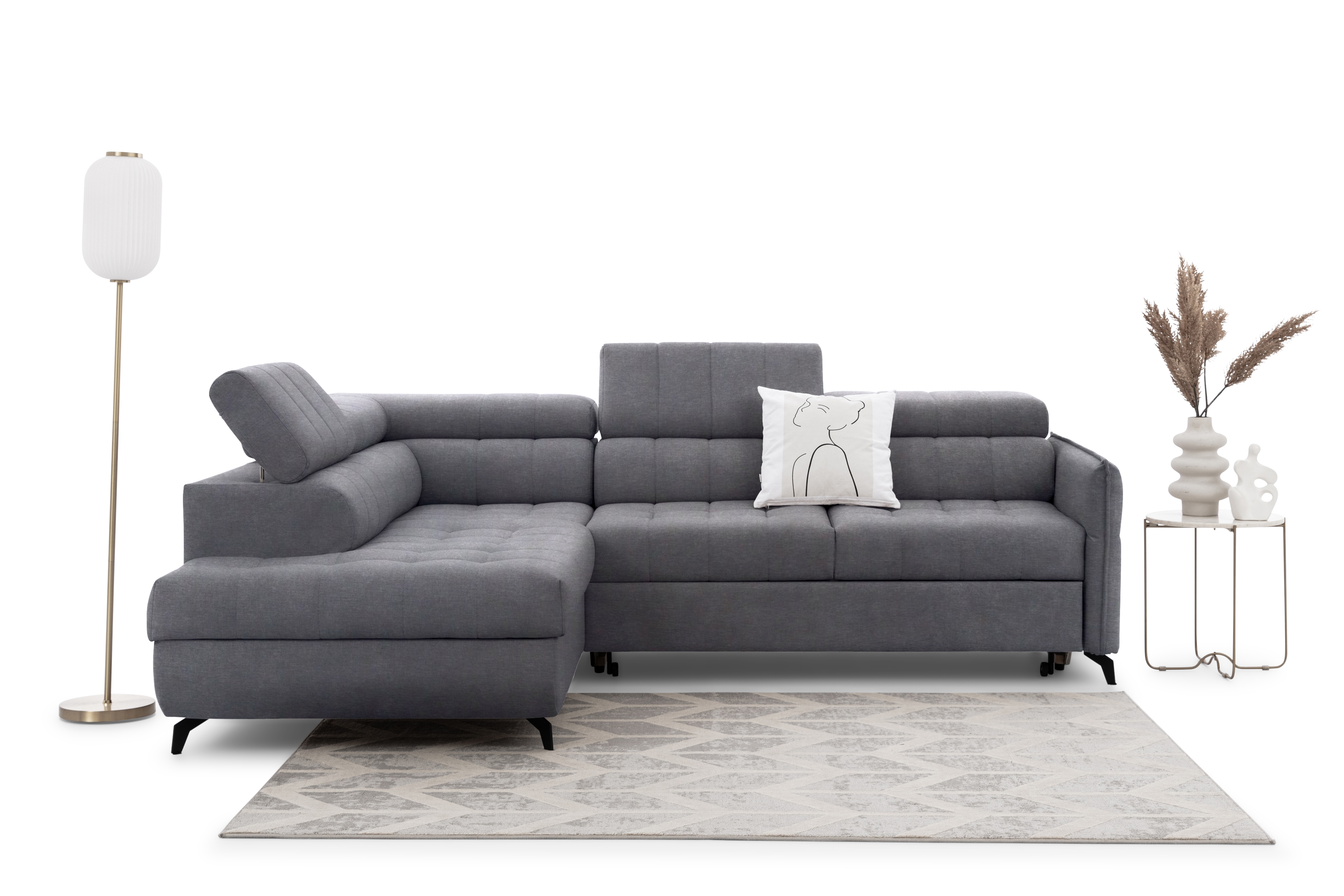 Rohová sedacia súprava ľavá rozkladacia Elarias L - šedý zamat ľahkočistiaci Cloud 82 Rohová sedacia súprava Ľavá strana s funkciou spánku Elarias L - šedý velúr ľahkočistiaci Cloud 82