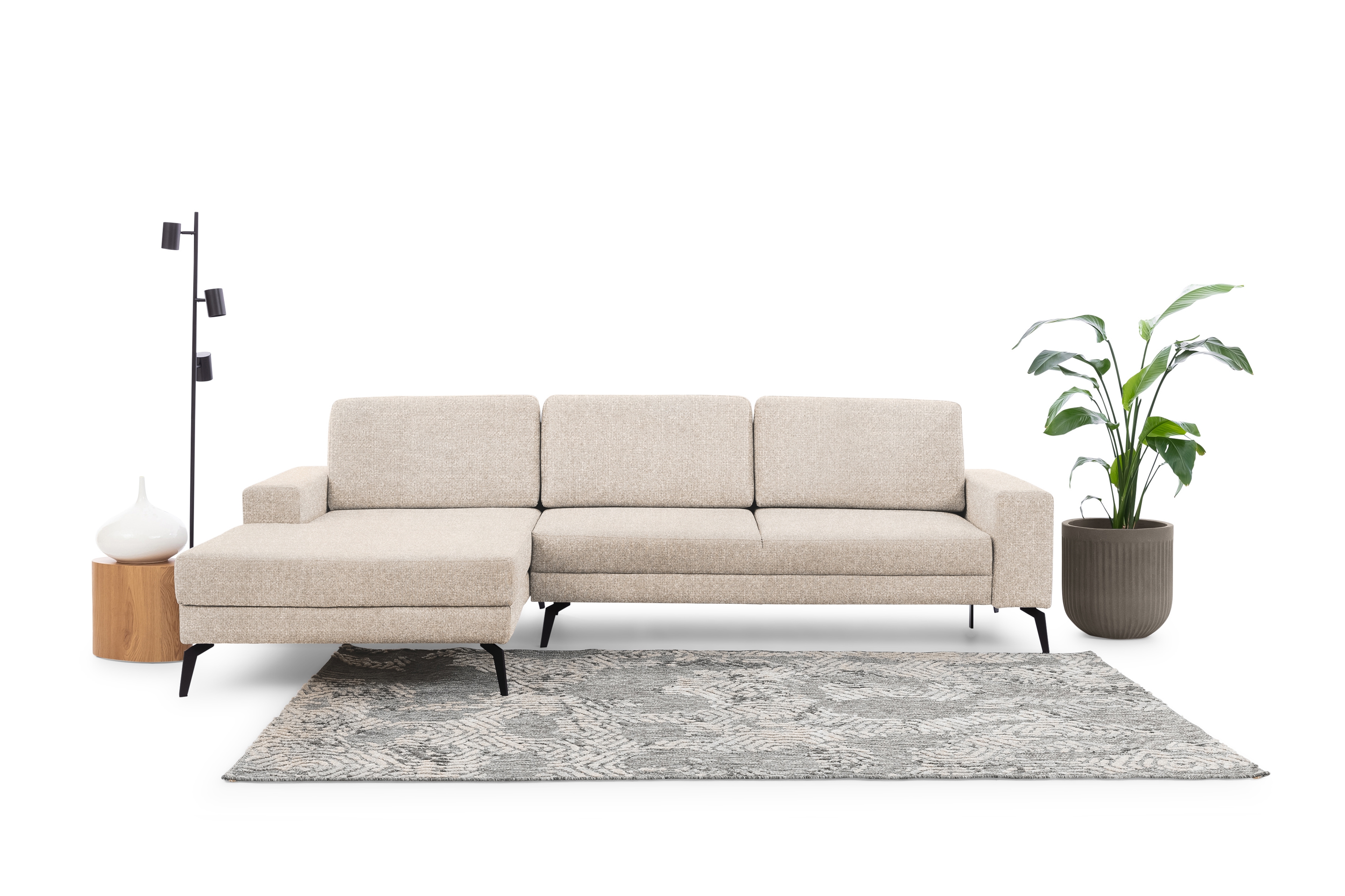 Rozkladacia rohová sedacia súprava Elentio Mini ľavá - béžová pletenina Magni 206.02 Rohová sedacia súprava Elentio mini aranzacja