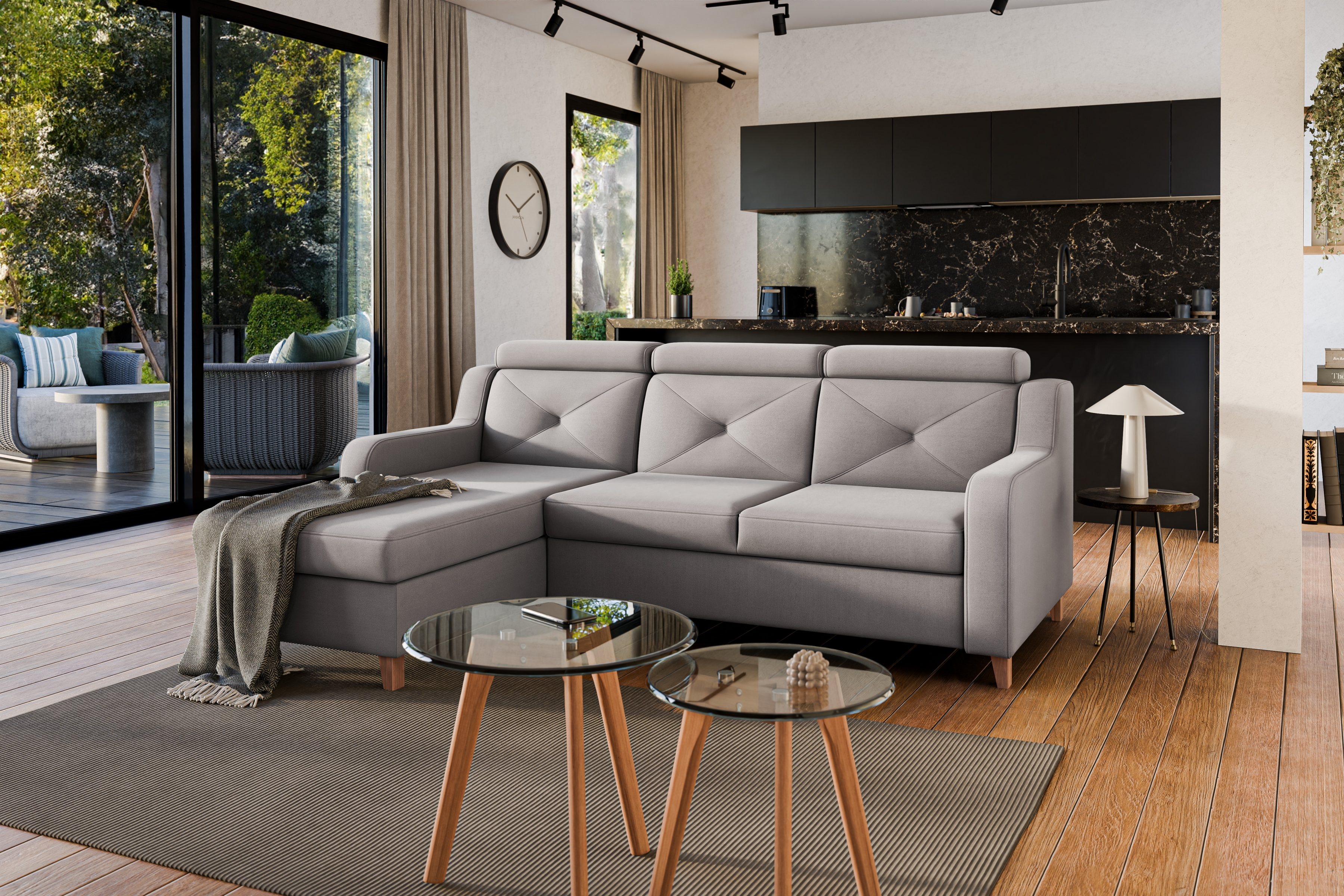 Rozkládací rohová sedací souprava Laksaro levá - tmavě béžová samet Jasmine 25 Rohová sedací souprava Strana levá s funkcí spaní Laksaro - jasno Hnědý samet Jasmine 25